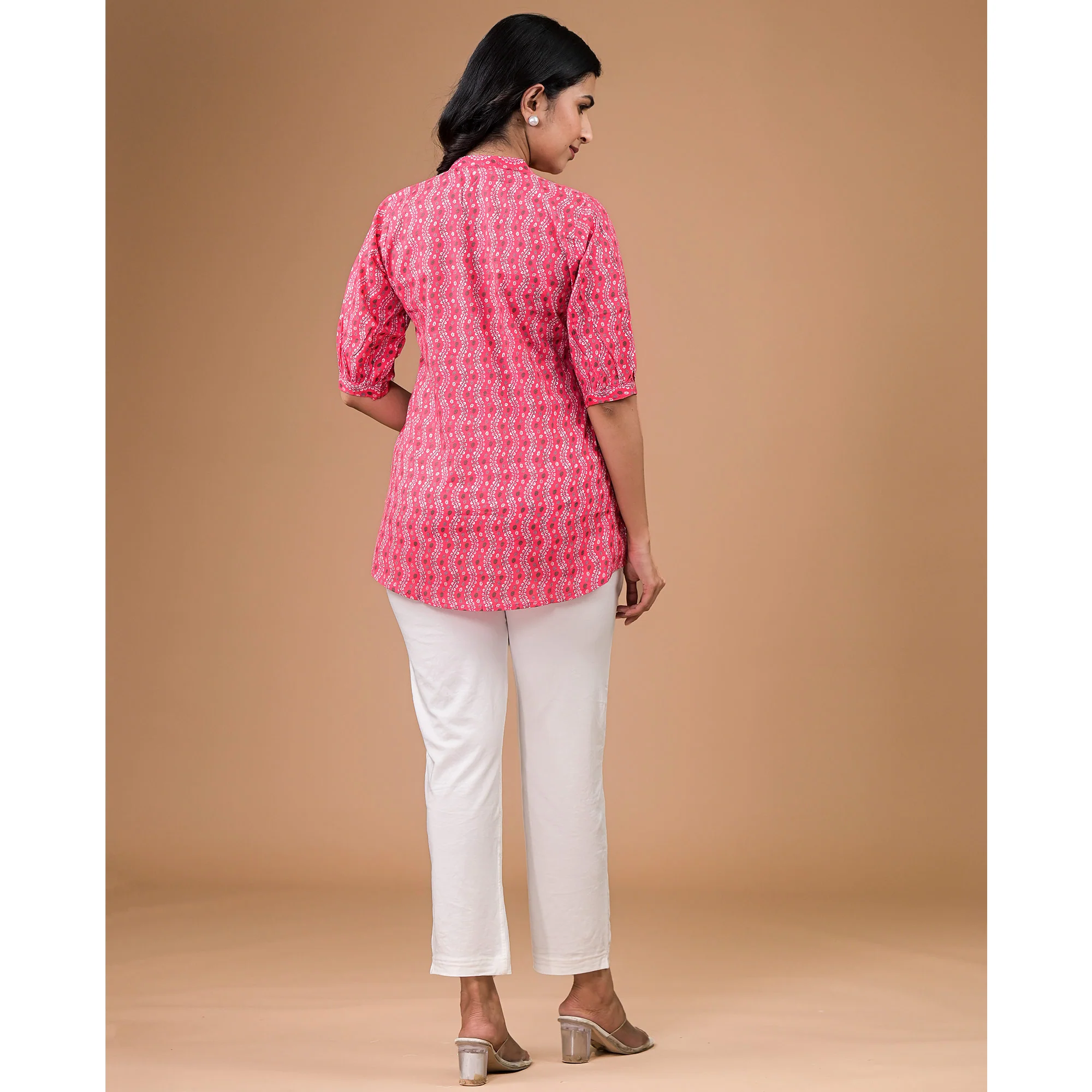 Pink Foil Printed Pure Cotton A-Line Top - Image 7