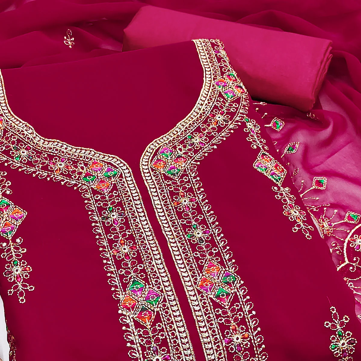 Pink Georgette Dress Material Enhanced With Graceful Floral Embroidery For An Elegant Ethnic Look - Image 2