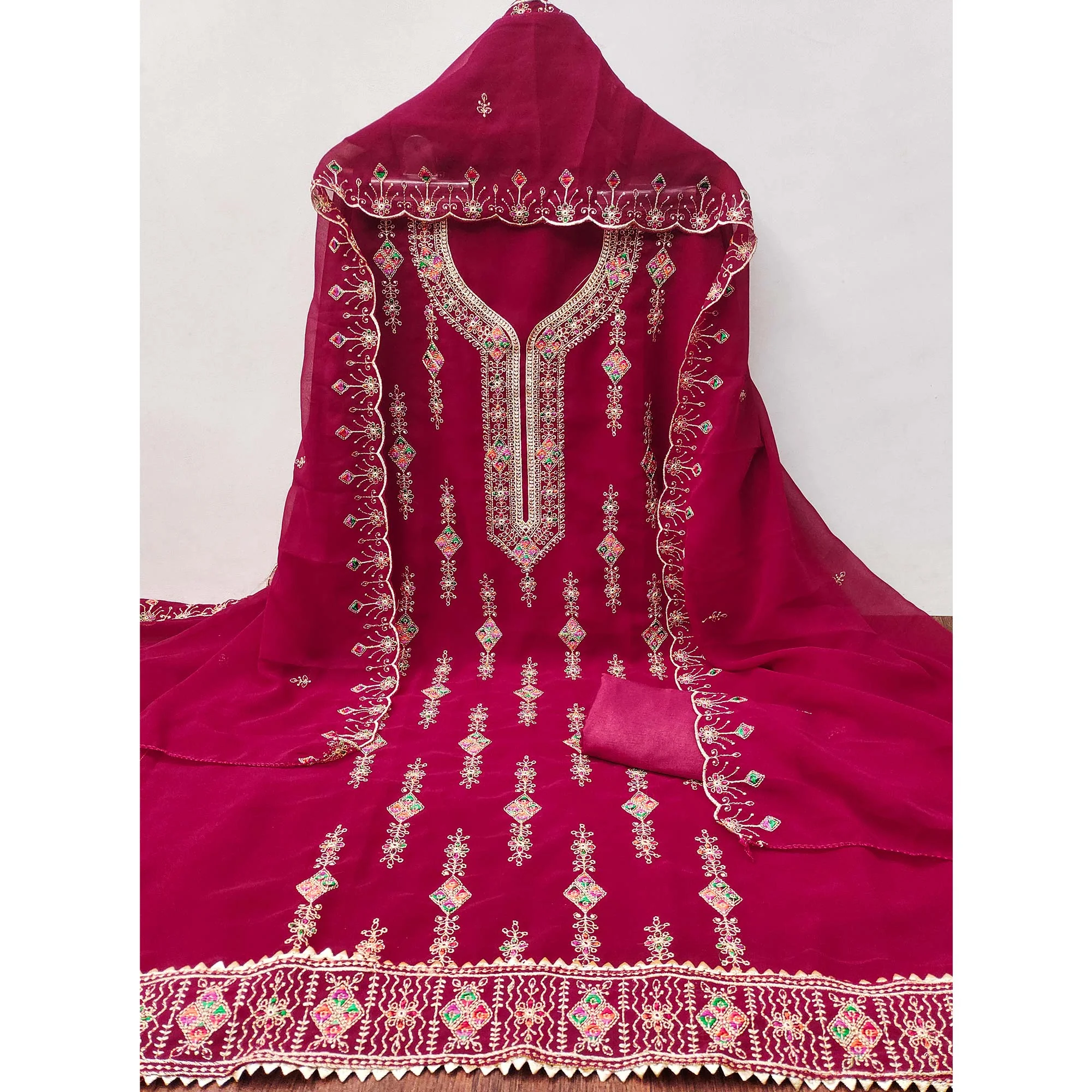 Pink Georgette Dress Material Enhanced With Graceful Floral Embroidery For An Elegant Ethnic Look - Image 4