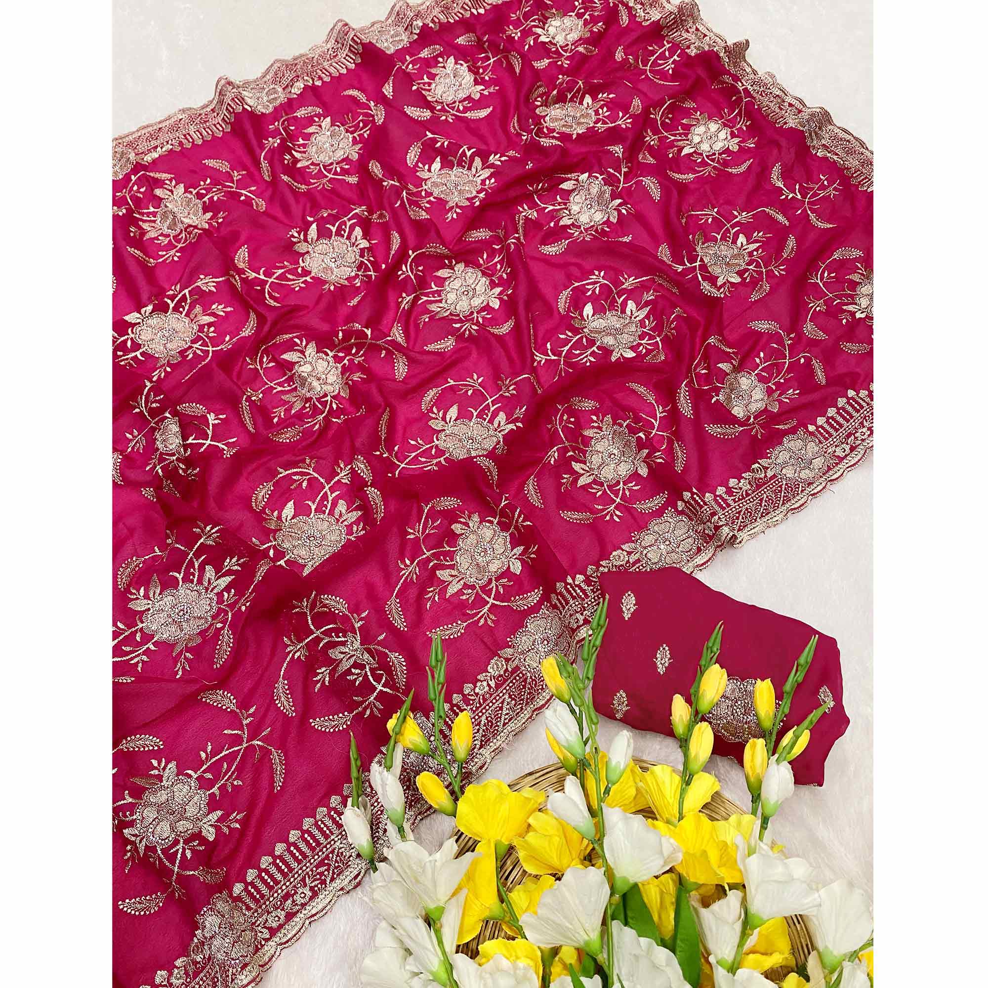 Pink Georgette Saree Exquisite Star Embroidery Party Ready Ethnic - Image 3