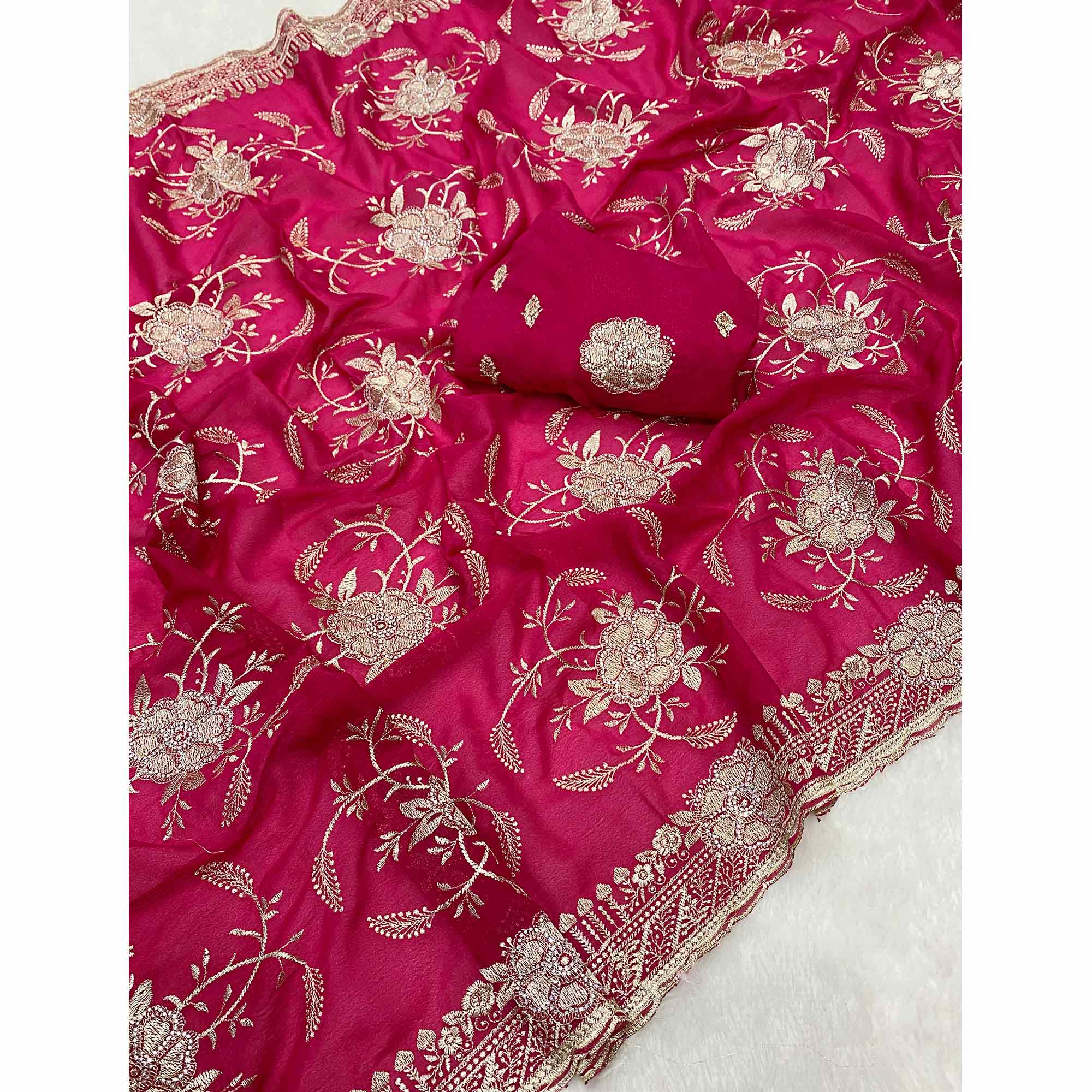 Pink Georgette Saree Exquisite Star Embroidery Party Ready Ethnic - Image 4