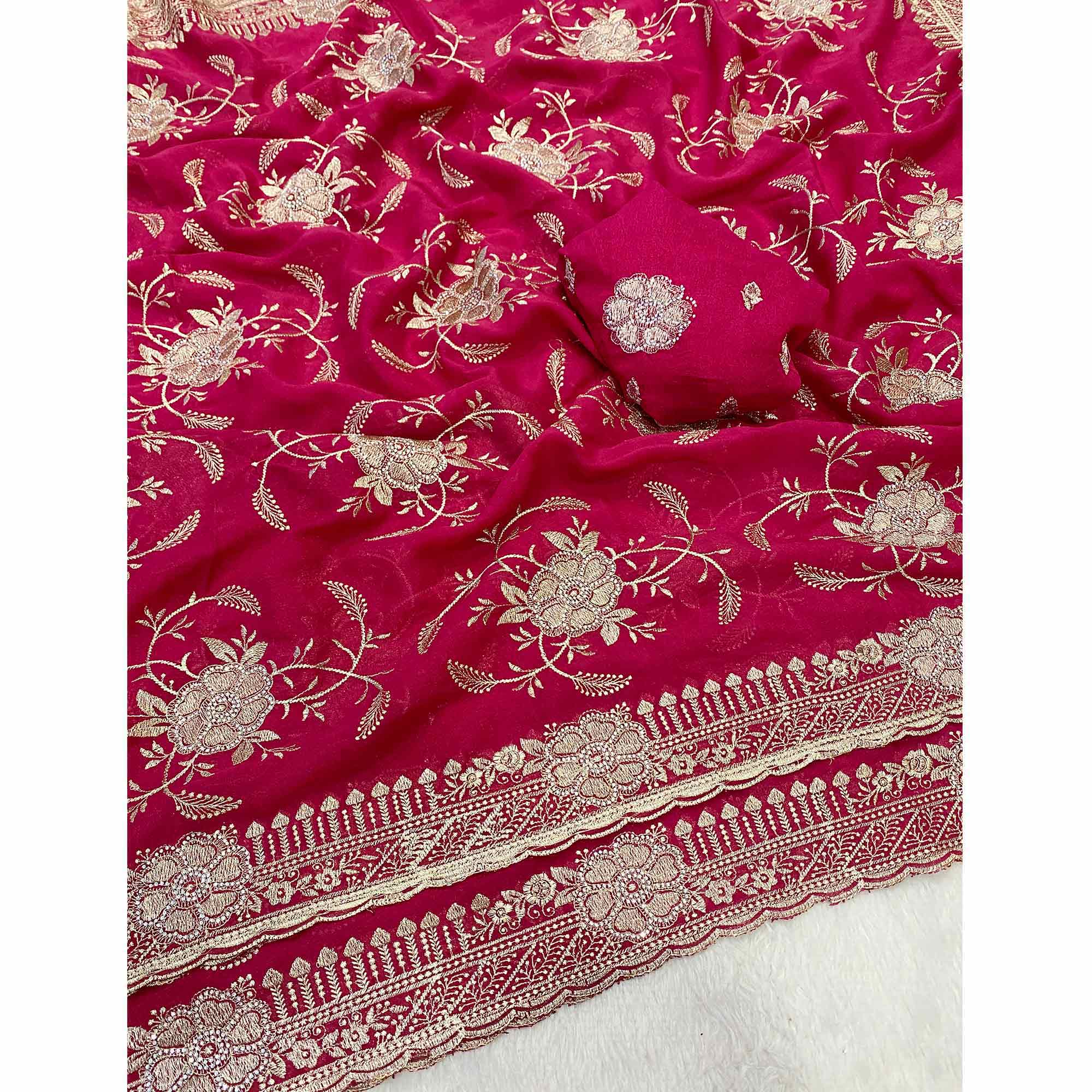 Pink Georgette Saree Exquisite Star Embroidery Party Ready Ethnic - Image 5