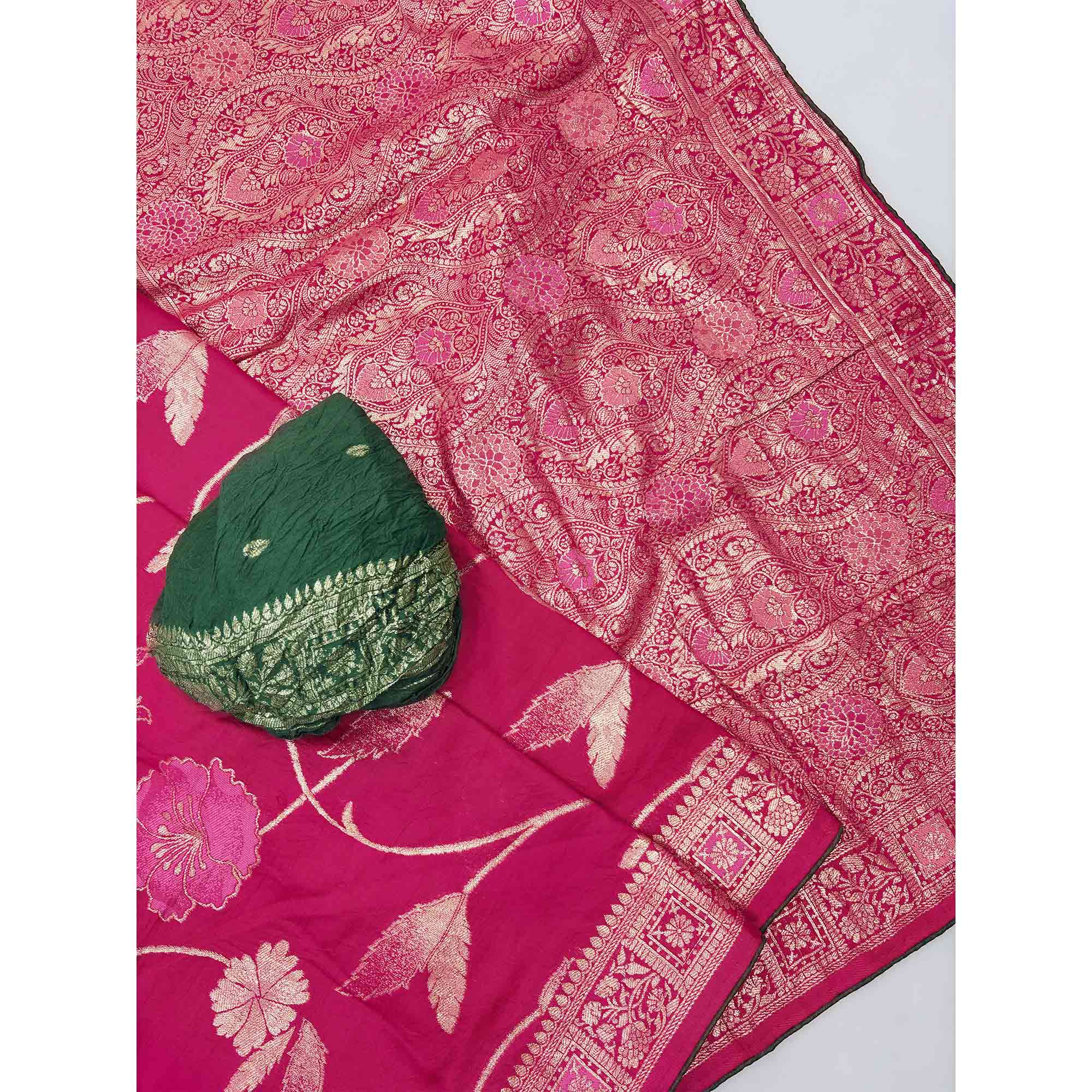Pink Graceful Soft Muslin Saree Highlighted with Premium Meenakari Zari Work - Image 4