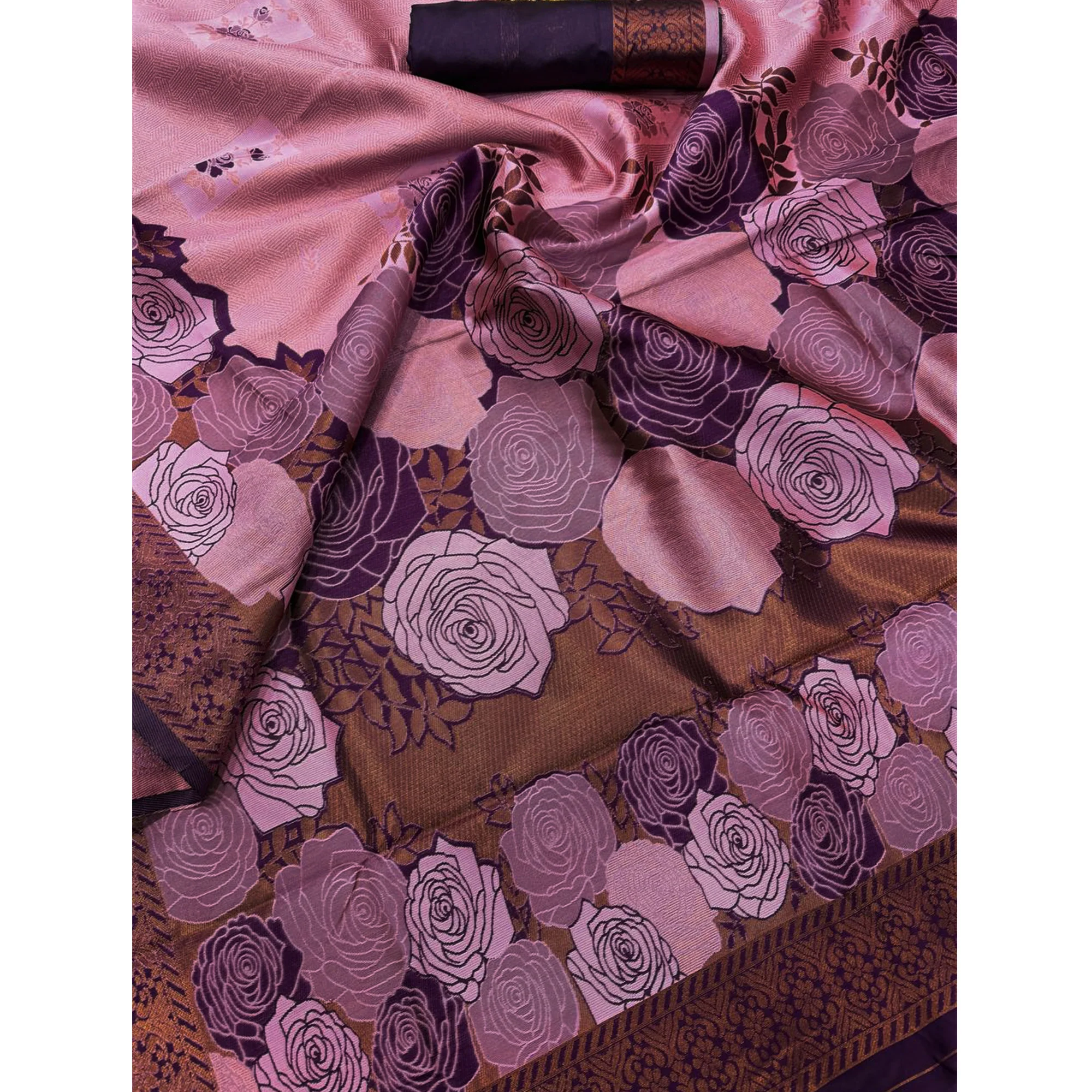 Pink Handloom Banarasi Silk Saree Enhanced with Artistic Floral Zari Weaving for Timeless Appeal - Image 5