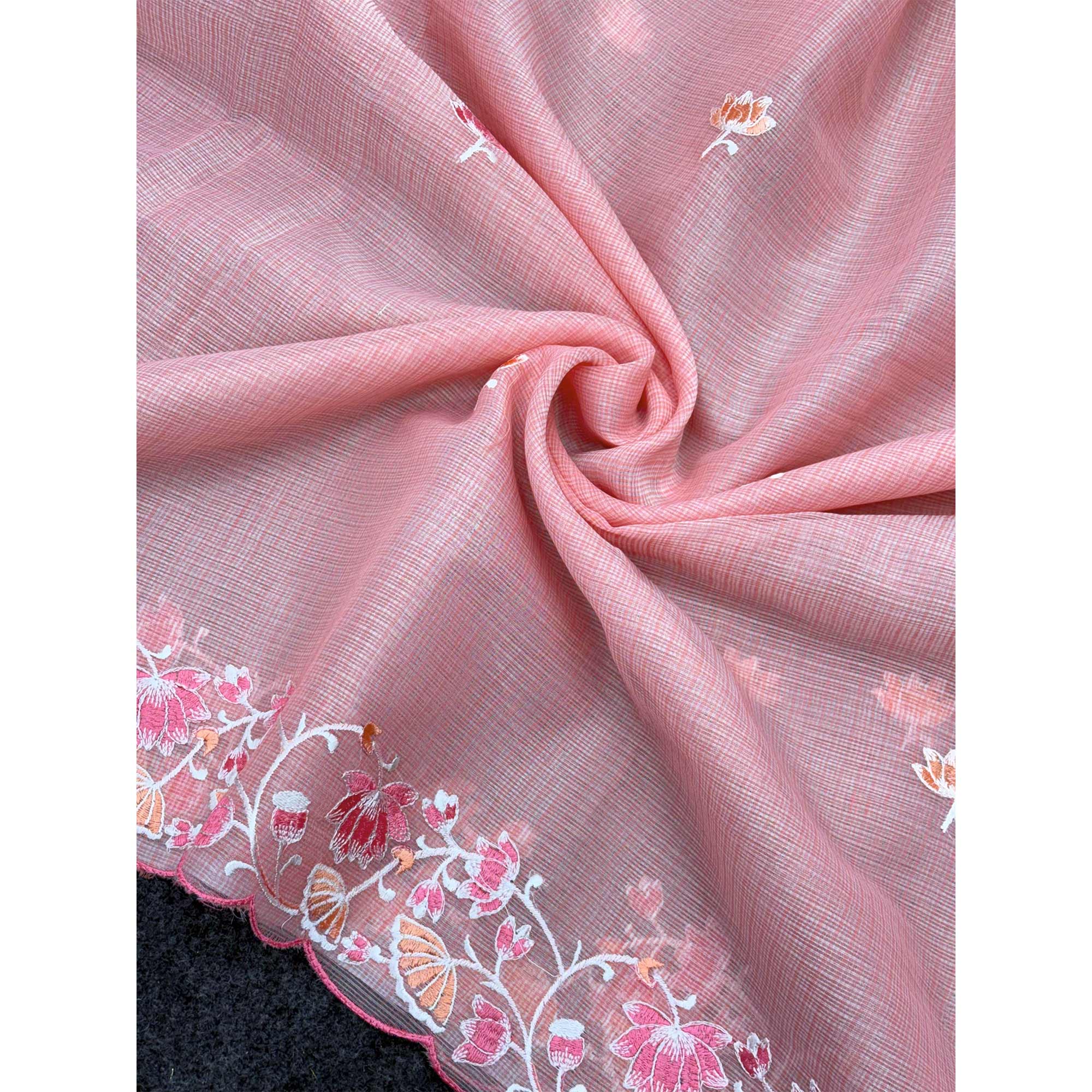 Pink Handwoven Kota Doria Saree Featuring Rich Gota Work for a Festive Look - Image 2