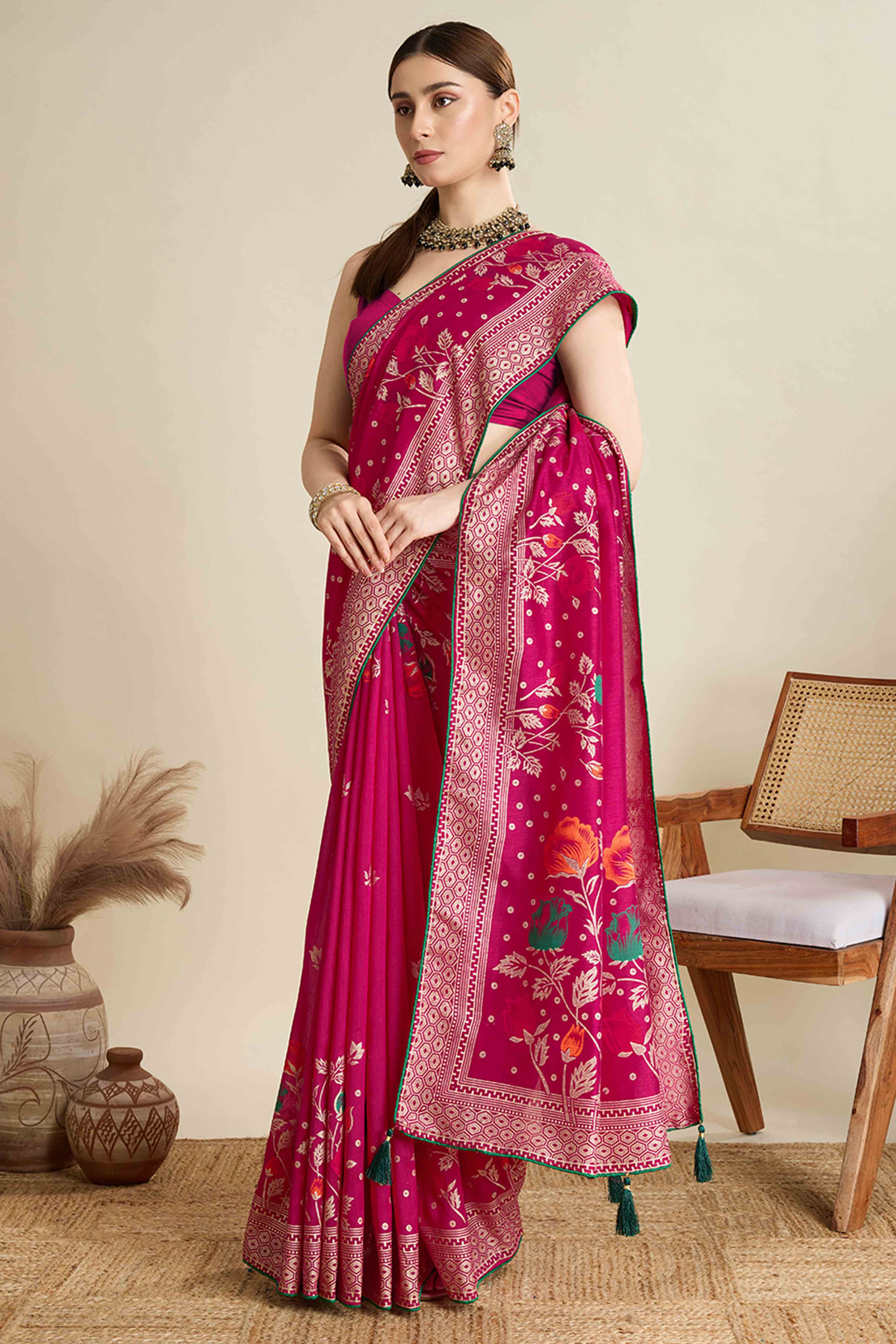 Pink Lightweight Cotton Silk Saree with Delicate Paisley Prints - Image 4