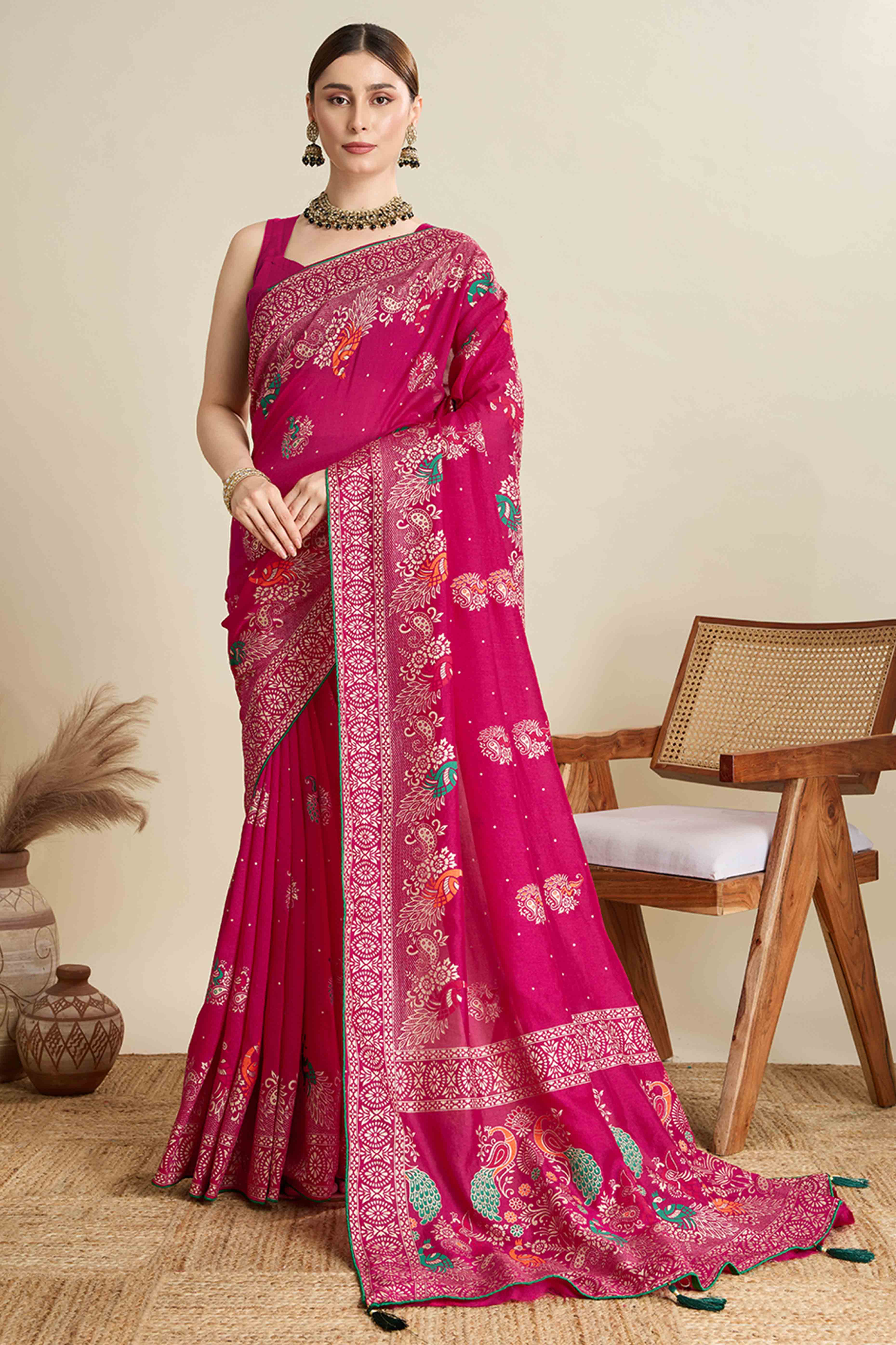 Pink Lightweight Cotton Silk Saree with Delicate Paisley Prints - Image 3