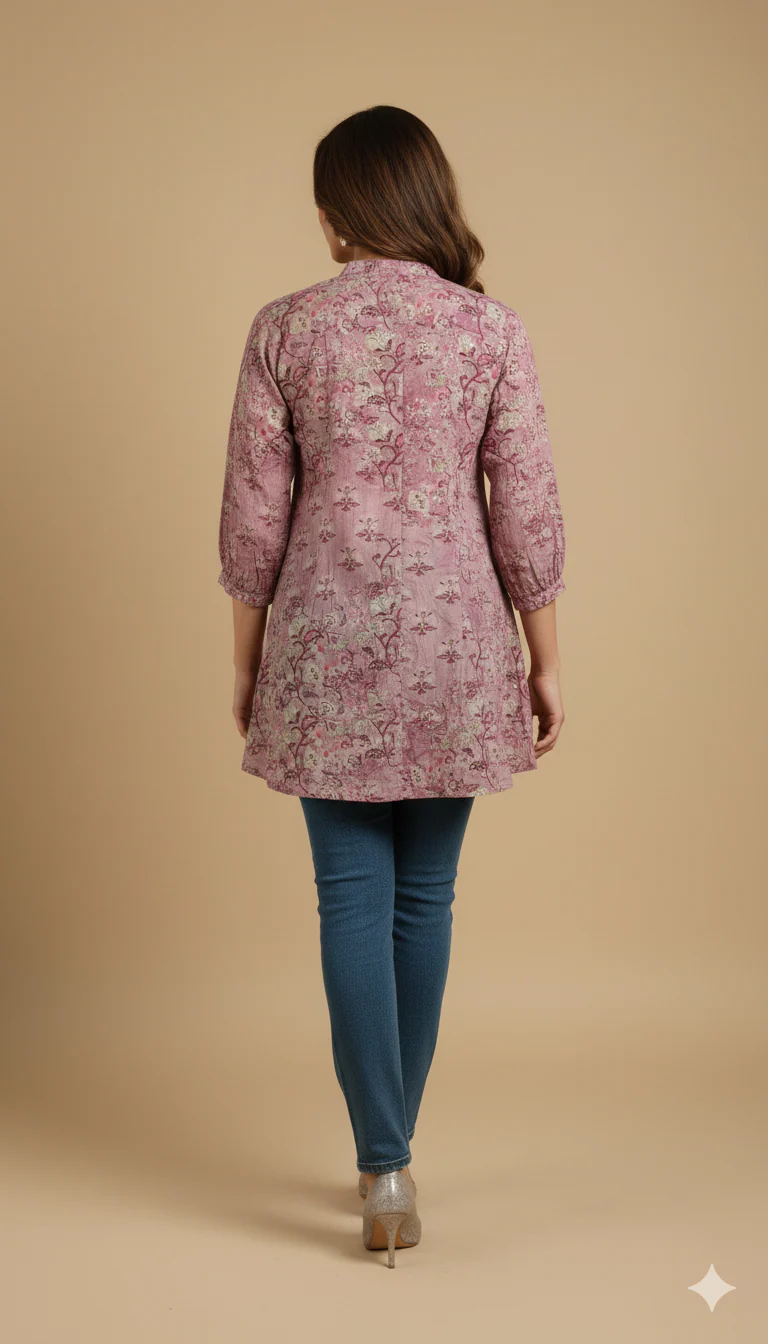 Pink Lightweight Rayon Straight Office Top with Elegant Floral Patterns - Image 3