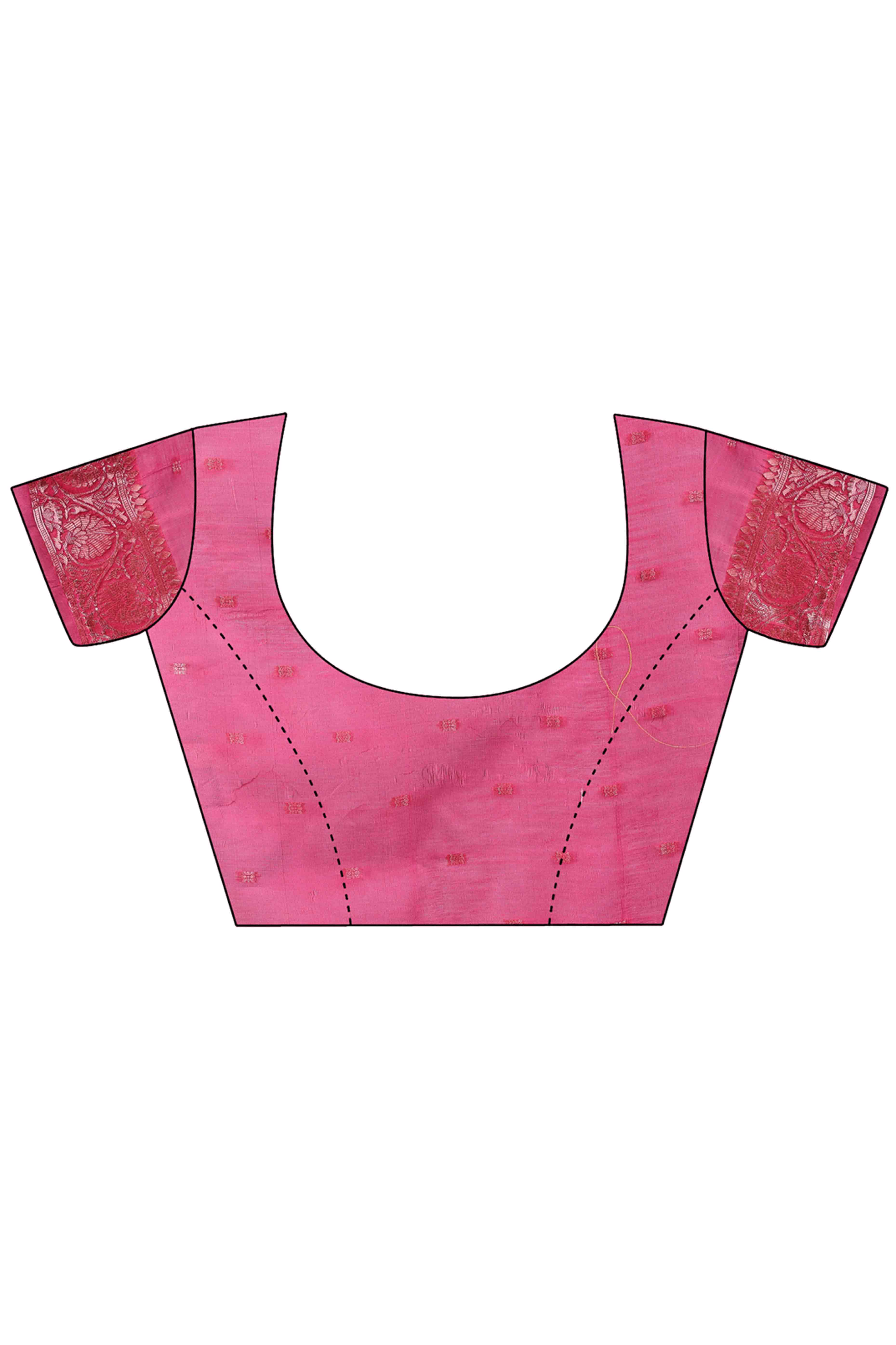 Pink Linen Cotton Silk Saree Adorned With Intricate Floral Zari Weaving & Tassel Pallu - Image 8