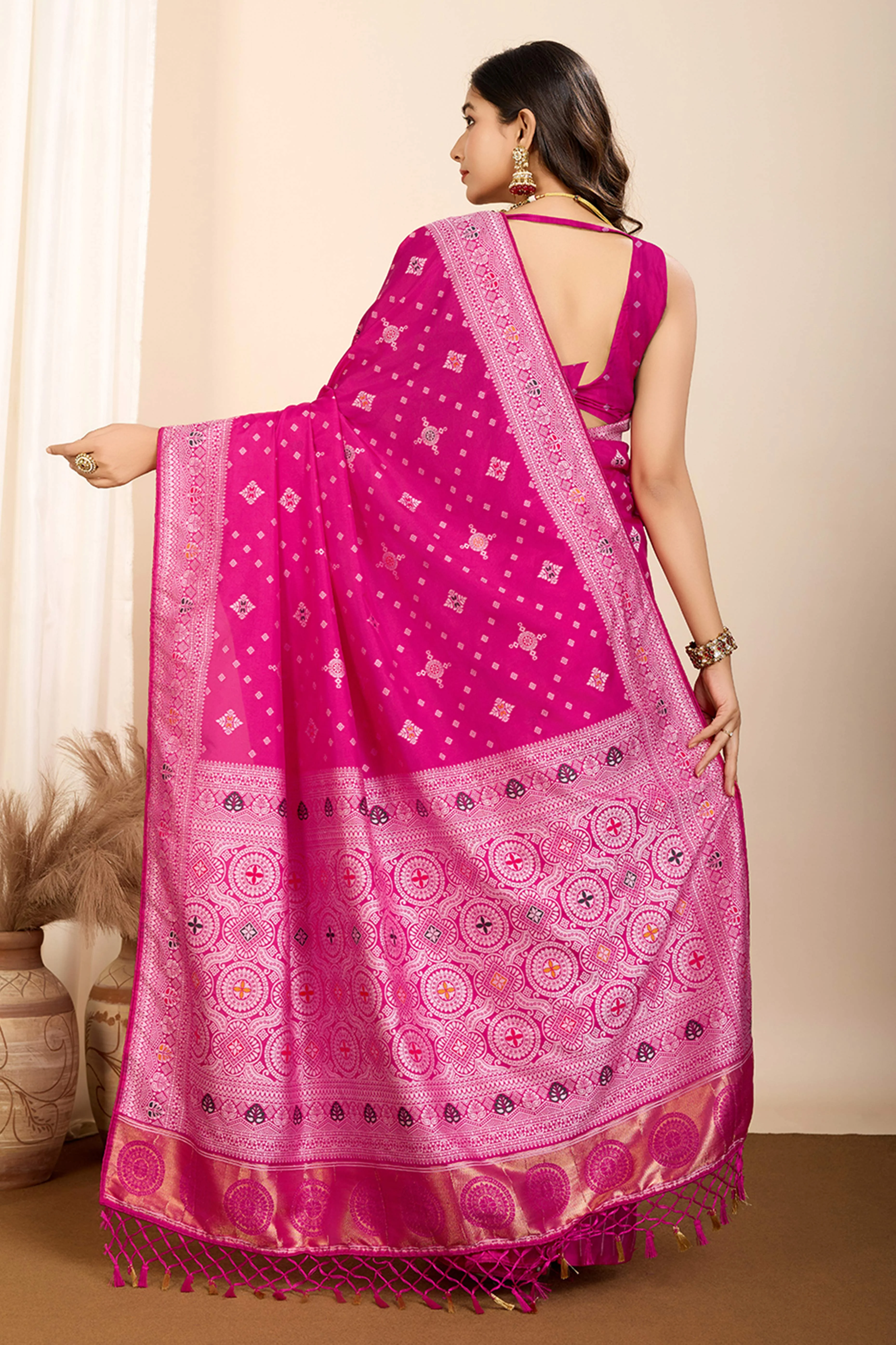 Pink Minakari Weaving Pure Silk Saree - Image 5
