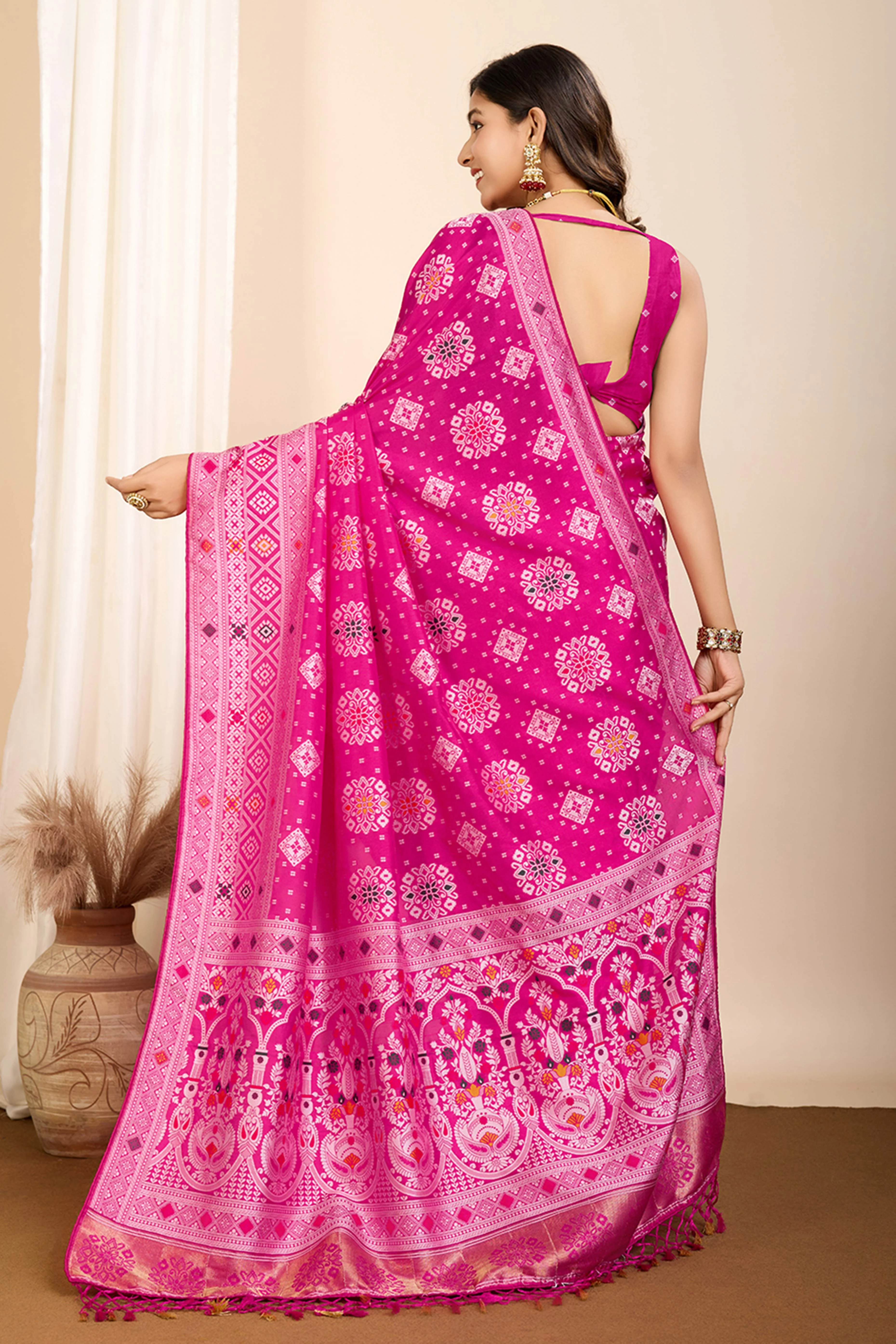 Pink Minakari Weaving Pure Silk Saree - Image 5