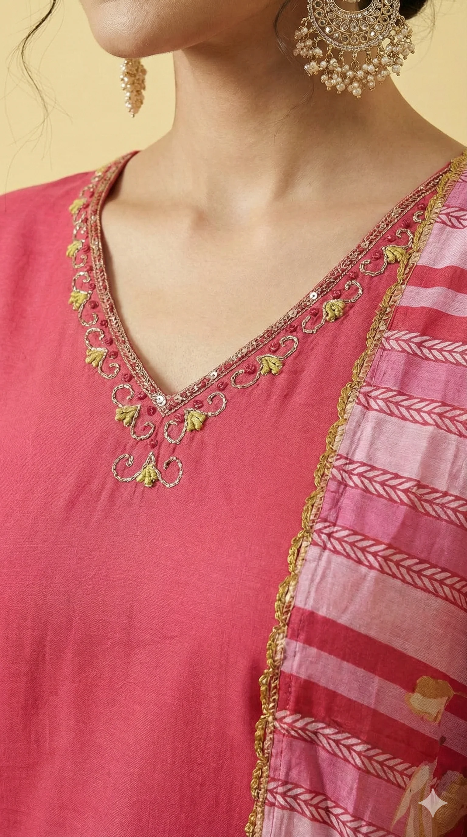 Pink Muslin Straight Cut Salwar Kameez All Over Floral Print Beads Detailing - Image 5