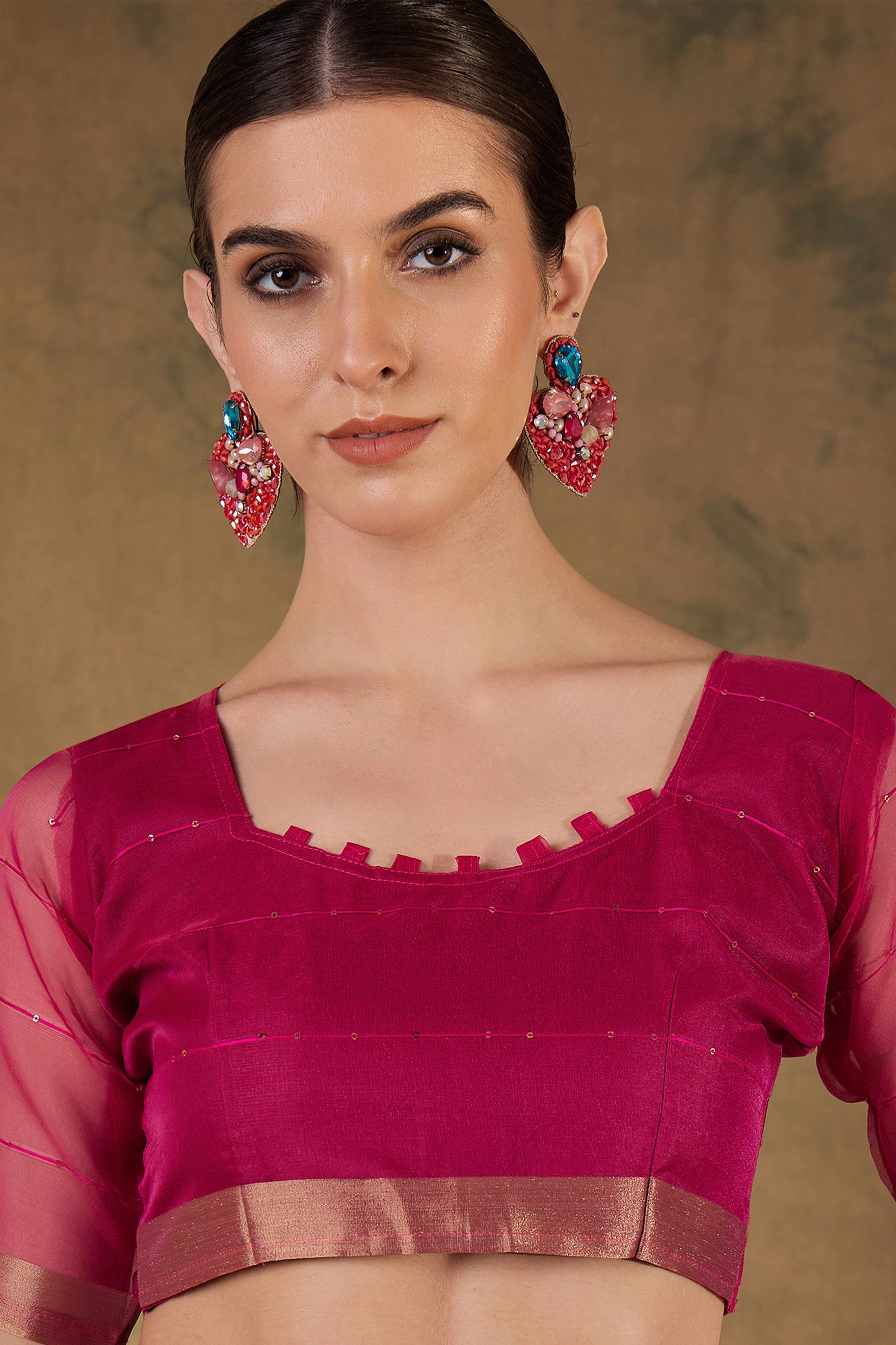 Pink Organza Silk Saree Featuring Shimmering Sequins Embroidery & Elegant Tasselled Pallu - Image 6