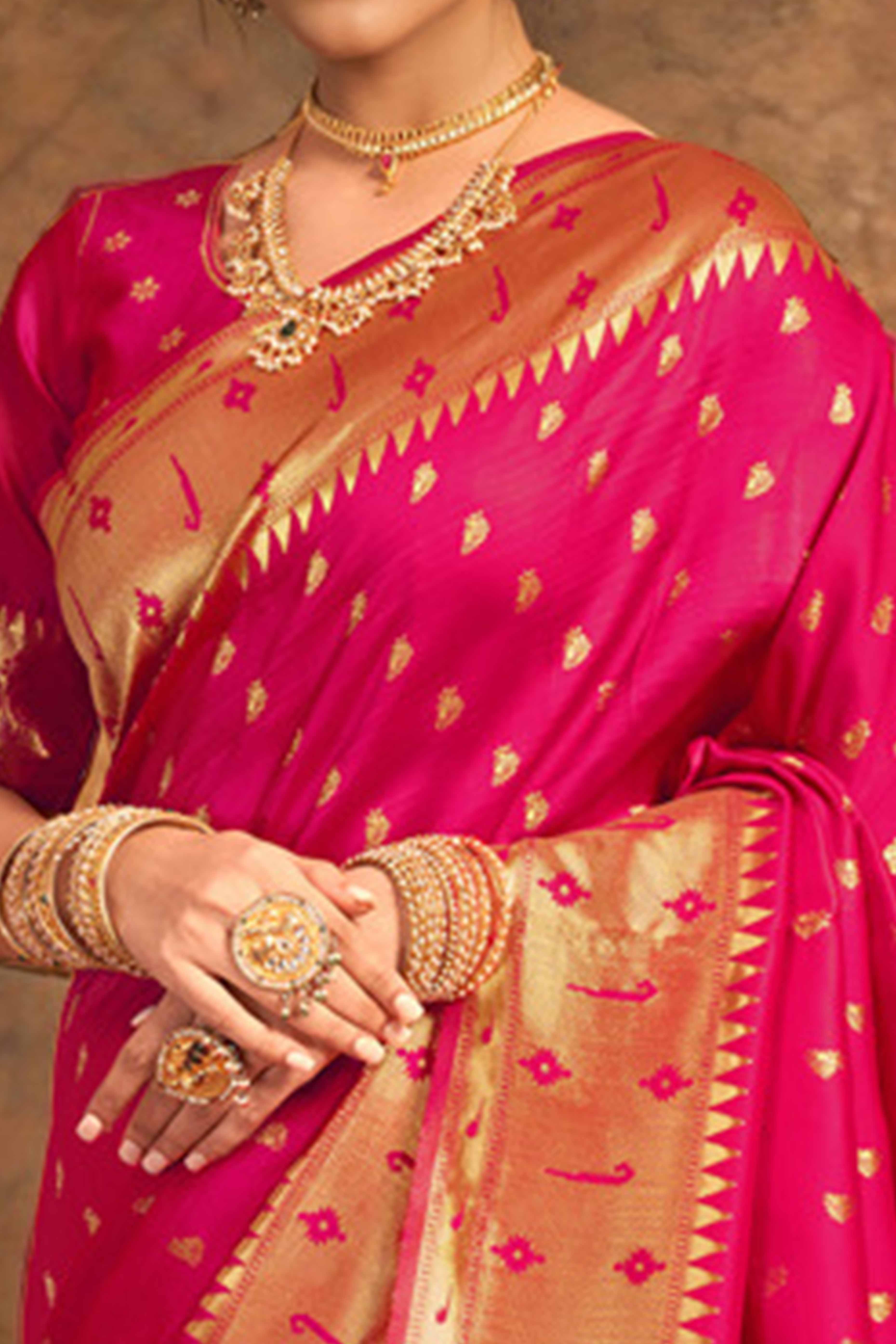 Pink Paithani Saree In Silk Blend Highlighted With Zari Woven Peacock & Floral Motifs - Image 2