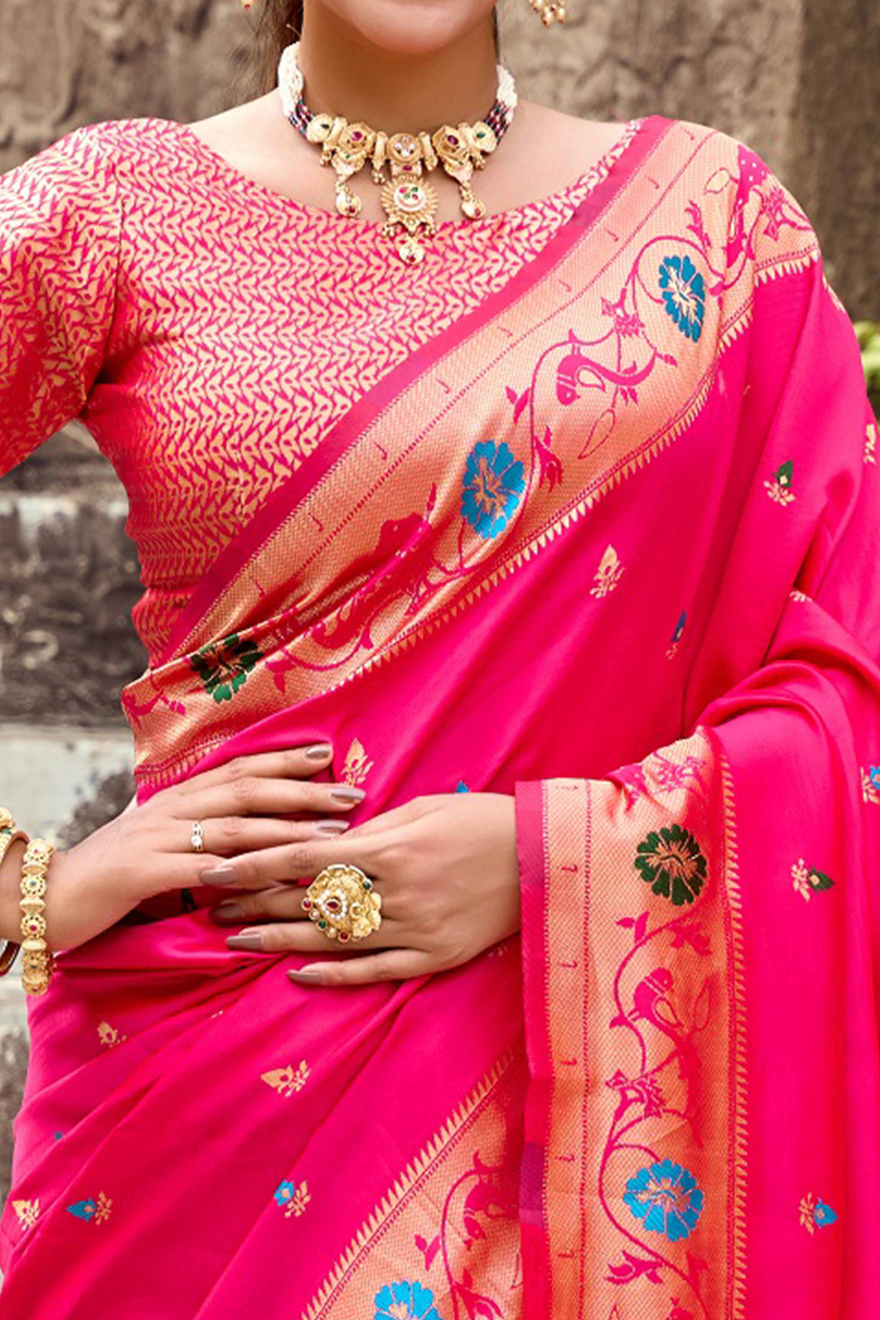 Pink Paithani Style Soft Silk Saree with Zari Weaving - Image 2