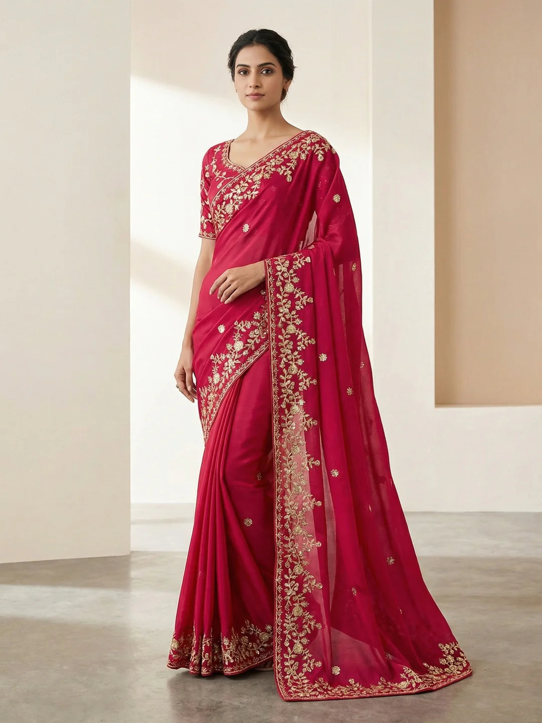 Pink Party Wear Saree in Fandy Satin Fabric with Detailed Thread Embroidery Work