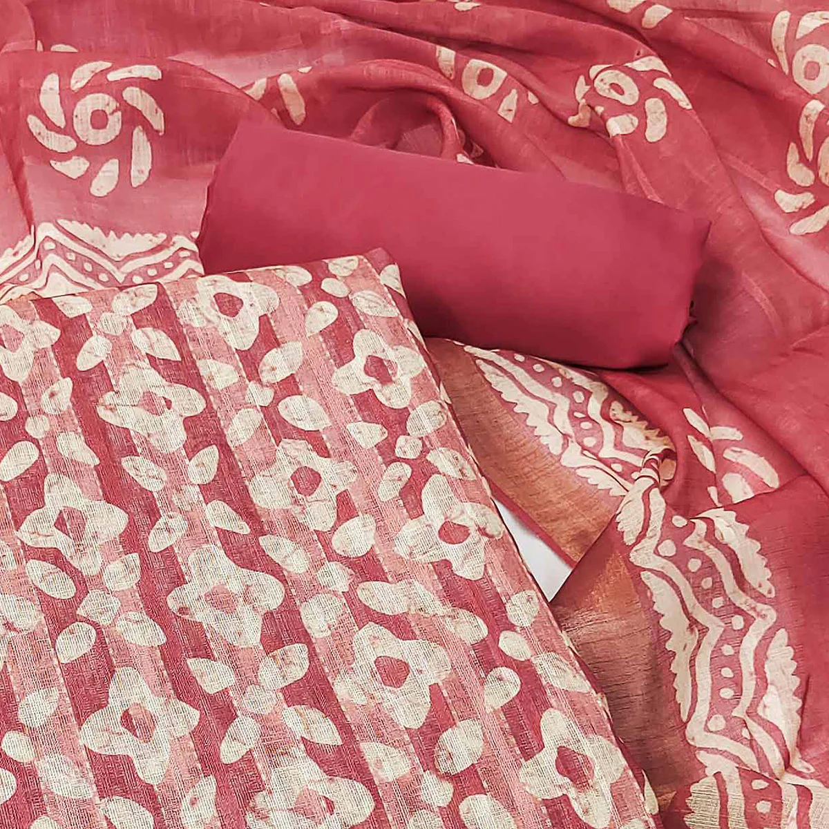 Pink Printed Pure Cotton Dress Material - Image 2