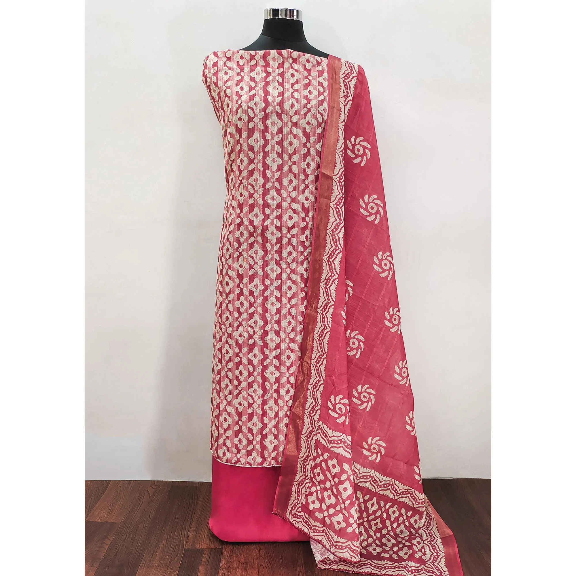 Pink Printed Pure Cotton Dress Material - Image 3