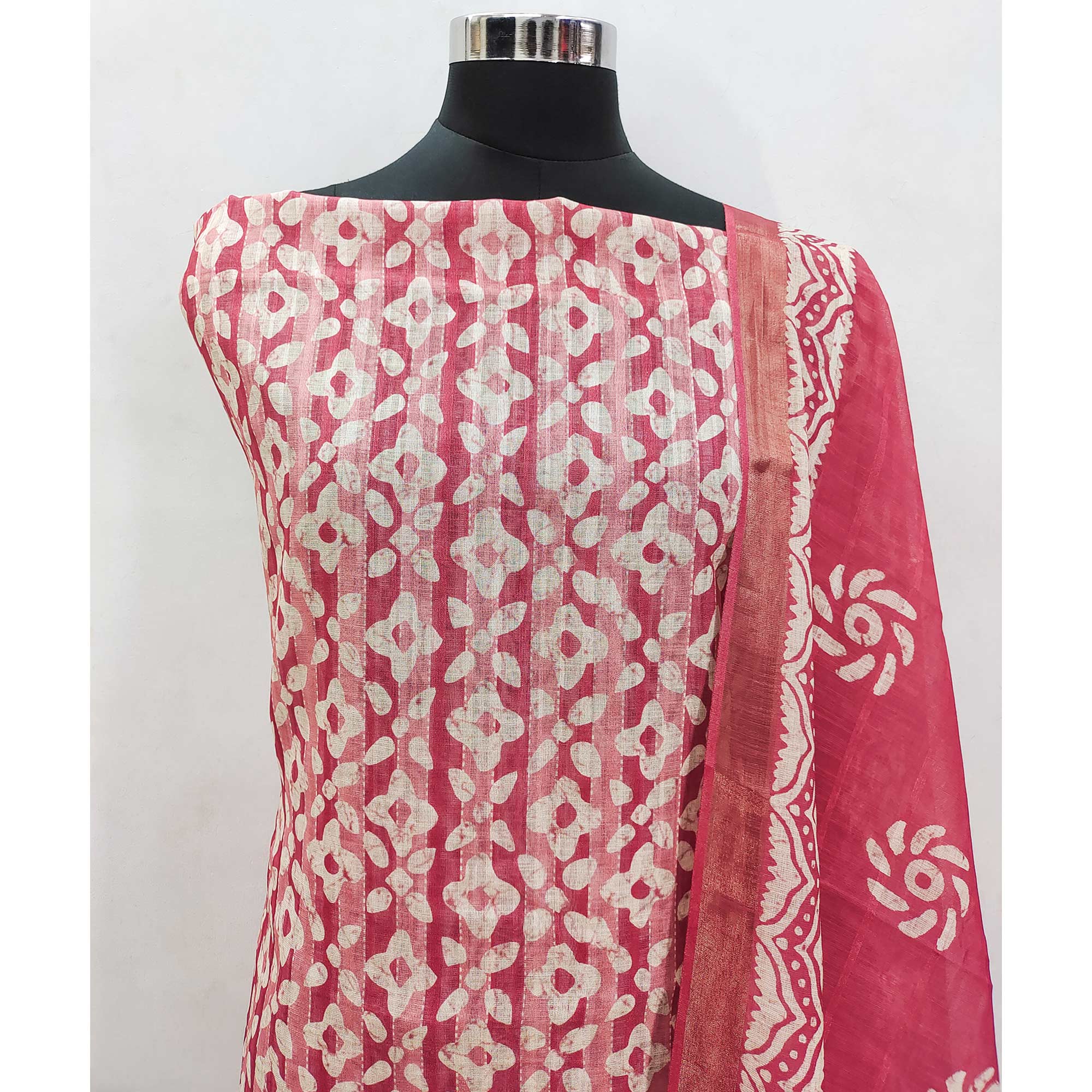 Pink Printed Pure Cotton Dress Material - Image 4