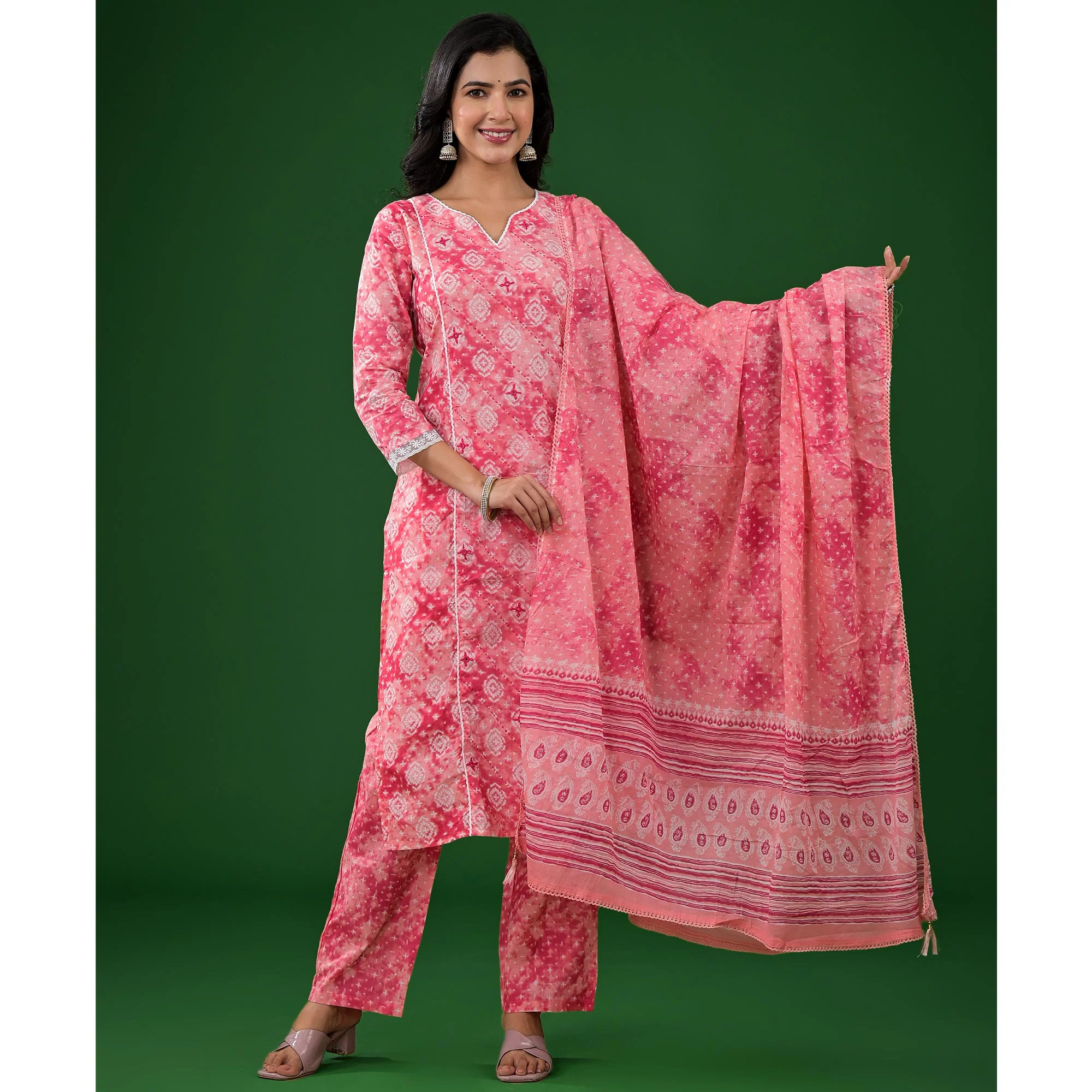 Pink Printed Pure Cotton Straight Salwar Suit - Image 4