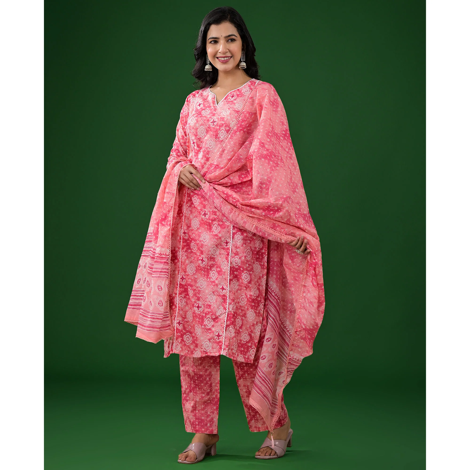 Pink Printed Pure Cotton Straight Salwar Suit - Image 6