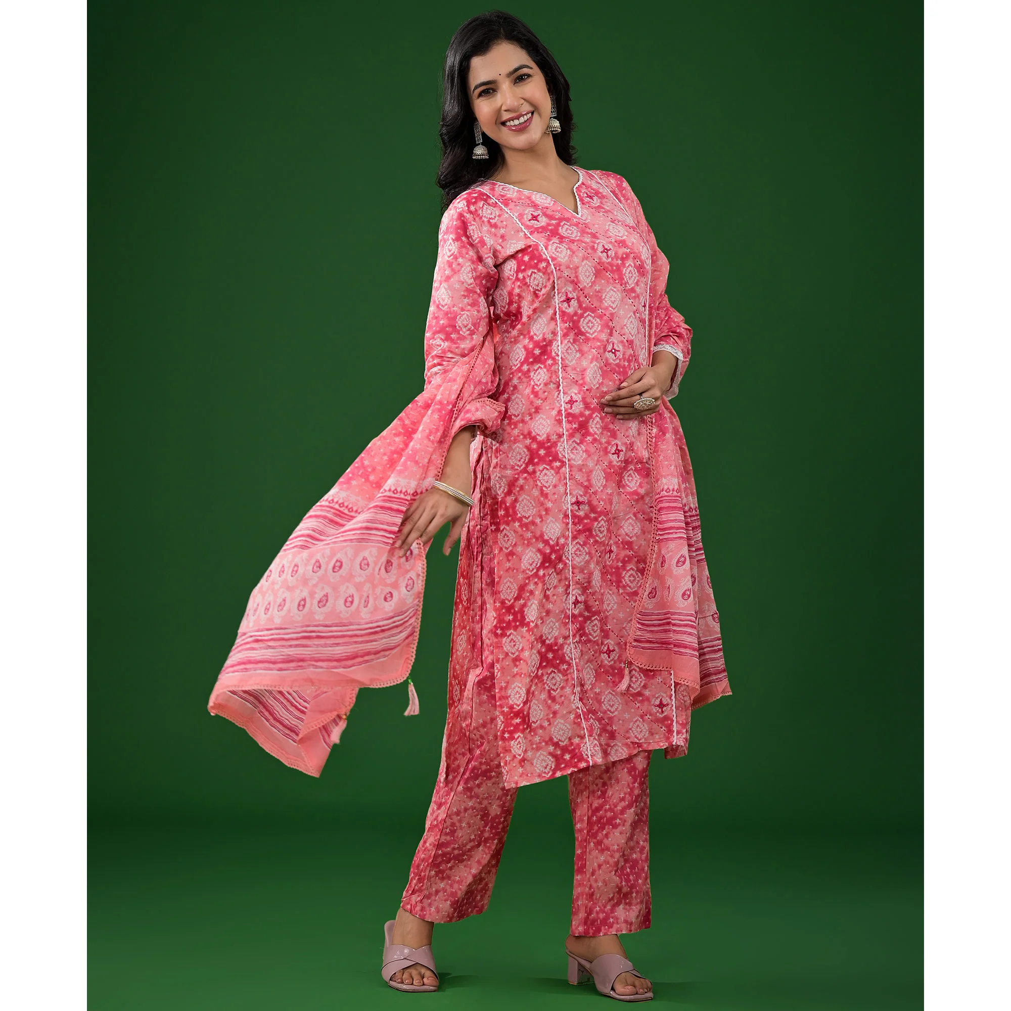 Pink Printed Pure Cotton Straight Salwar Suit - Image 7