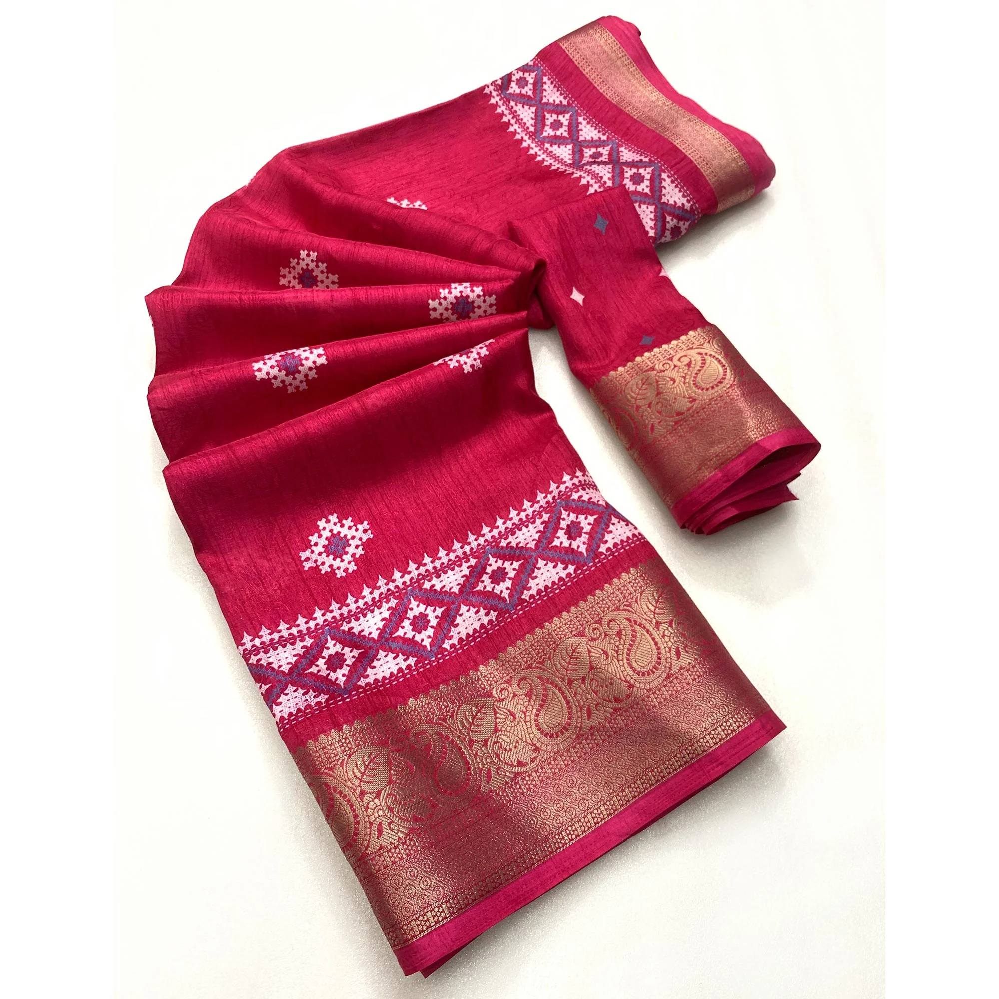 Pink Printed With Weaving Border Pure Cotton Saree - Image 3