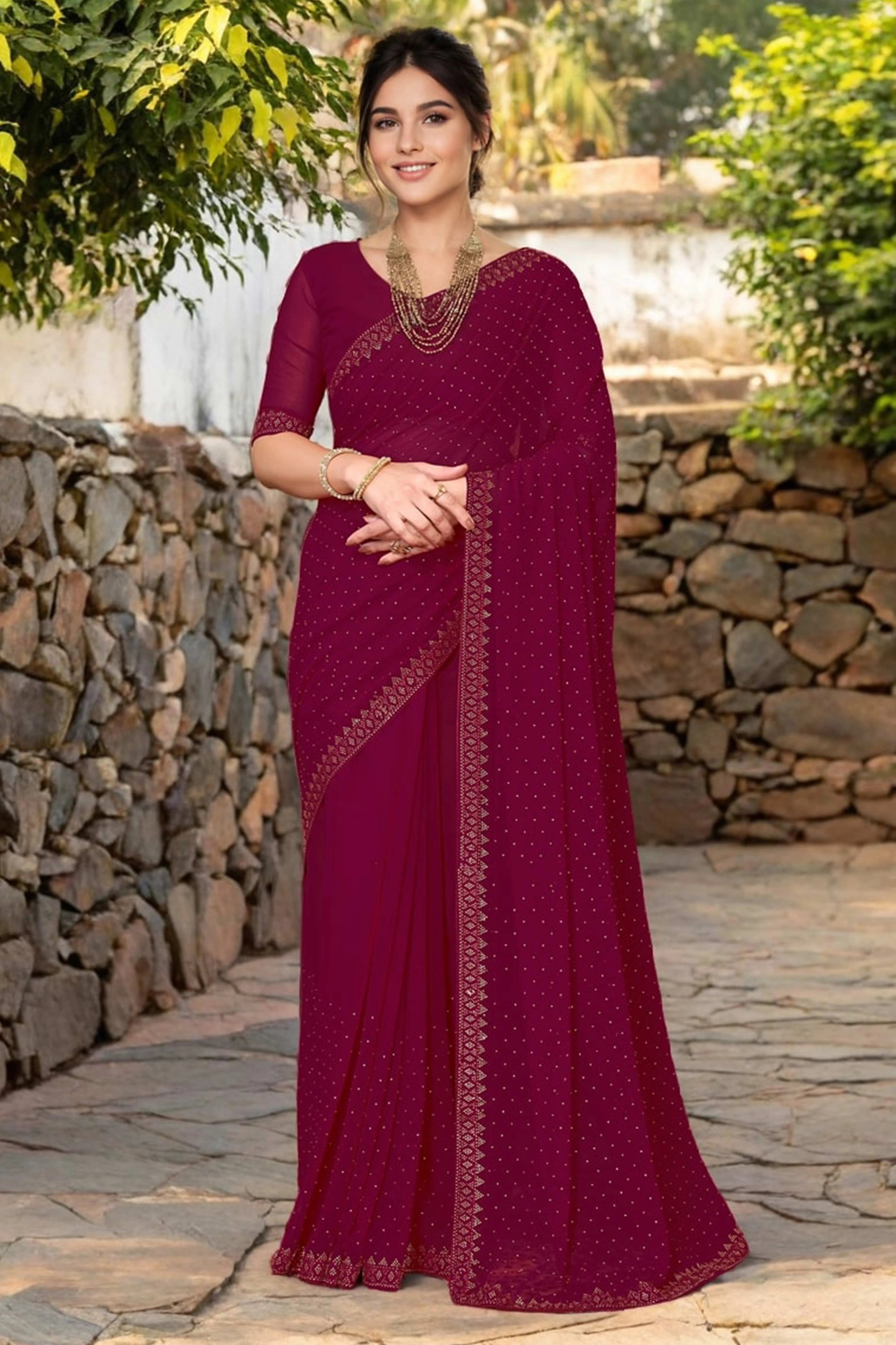 Pink Rangoli Dola Silk Saree Embellished With Diamond Work And Elegant Border - Image 3
