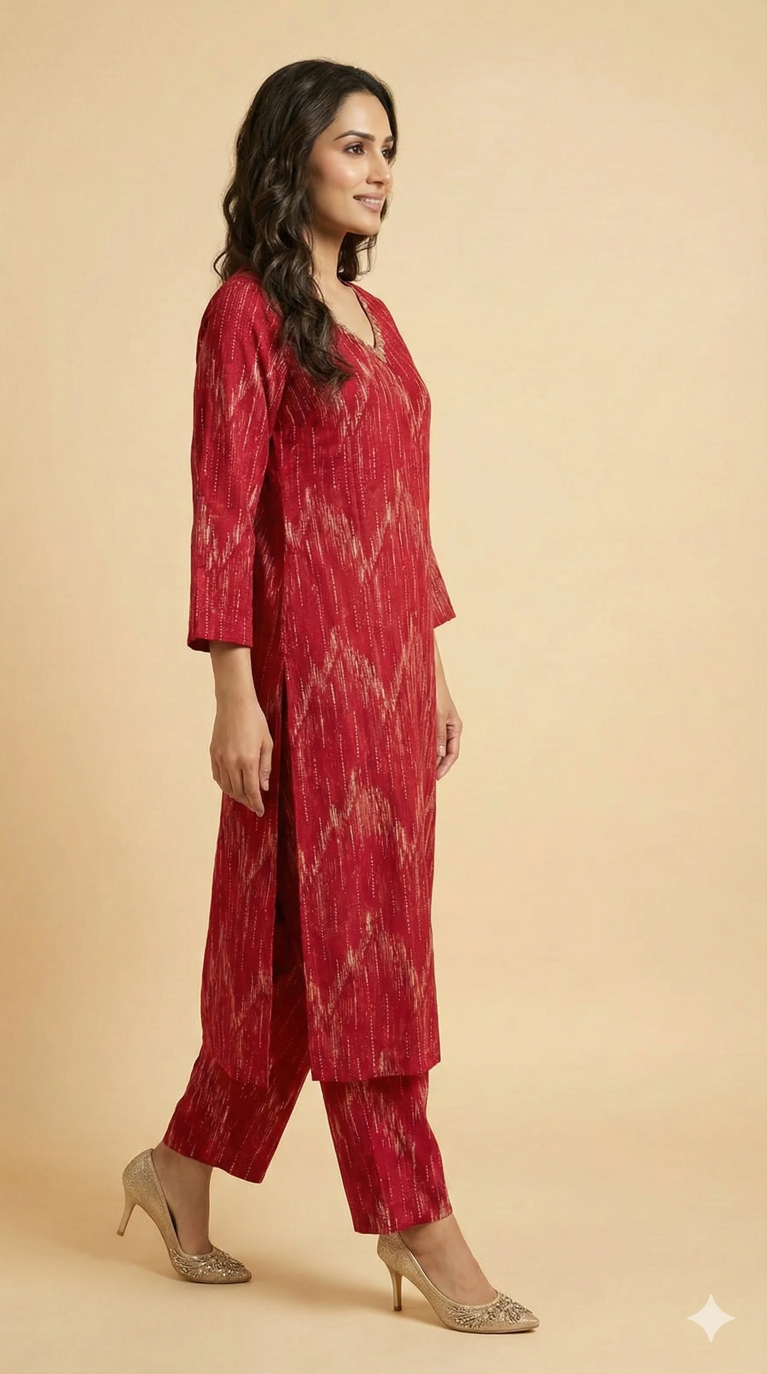 Pink Rayon Straight-Cut Co-Ord Set Featuring Elegant Ikkat Prints - Image 4