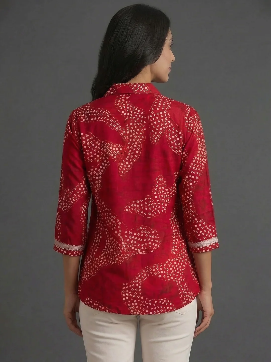 Pink Rayon Top with White Print and Silver Detailing - Image 3