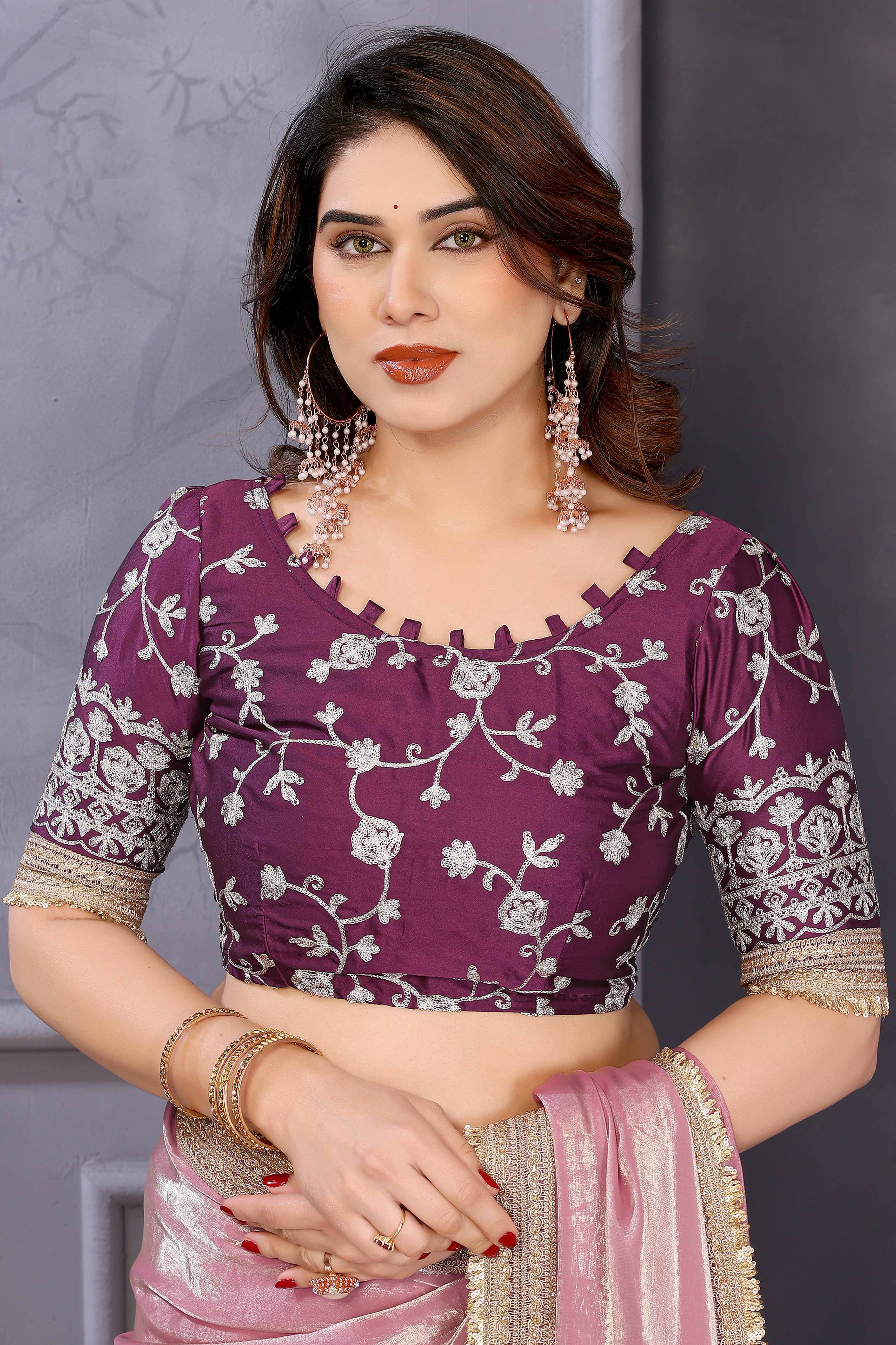 Pink Satin Saree with Solid Finish and Stylish Lace Embellished Border – Feminine and Festive - Image 7
