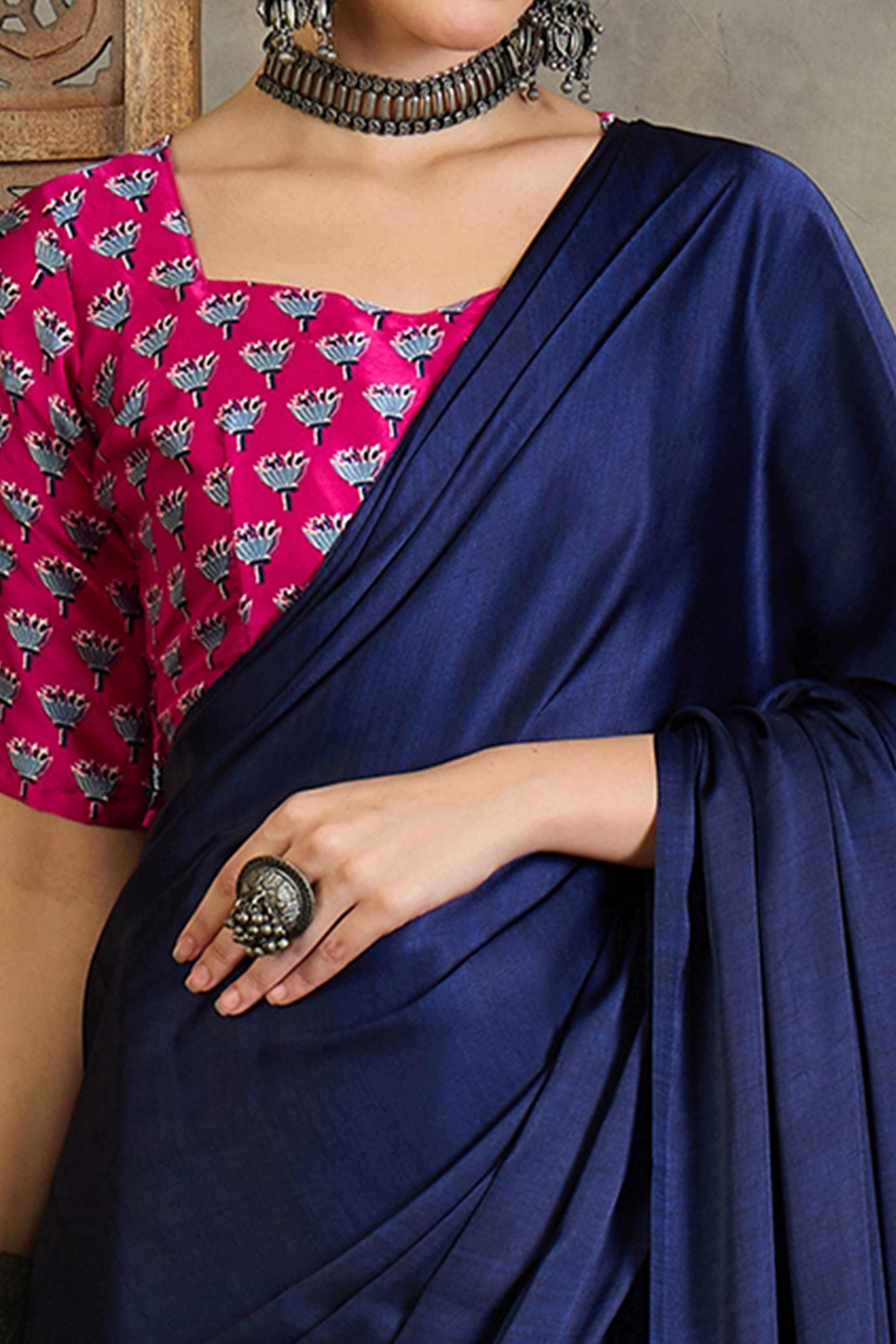 Pink Solid Modal Satin Saree Highlighted with Classic Ajrakh Pallu Design - Image 2