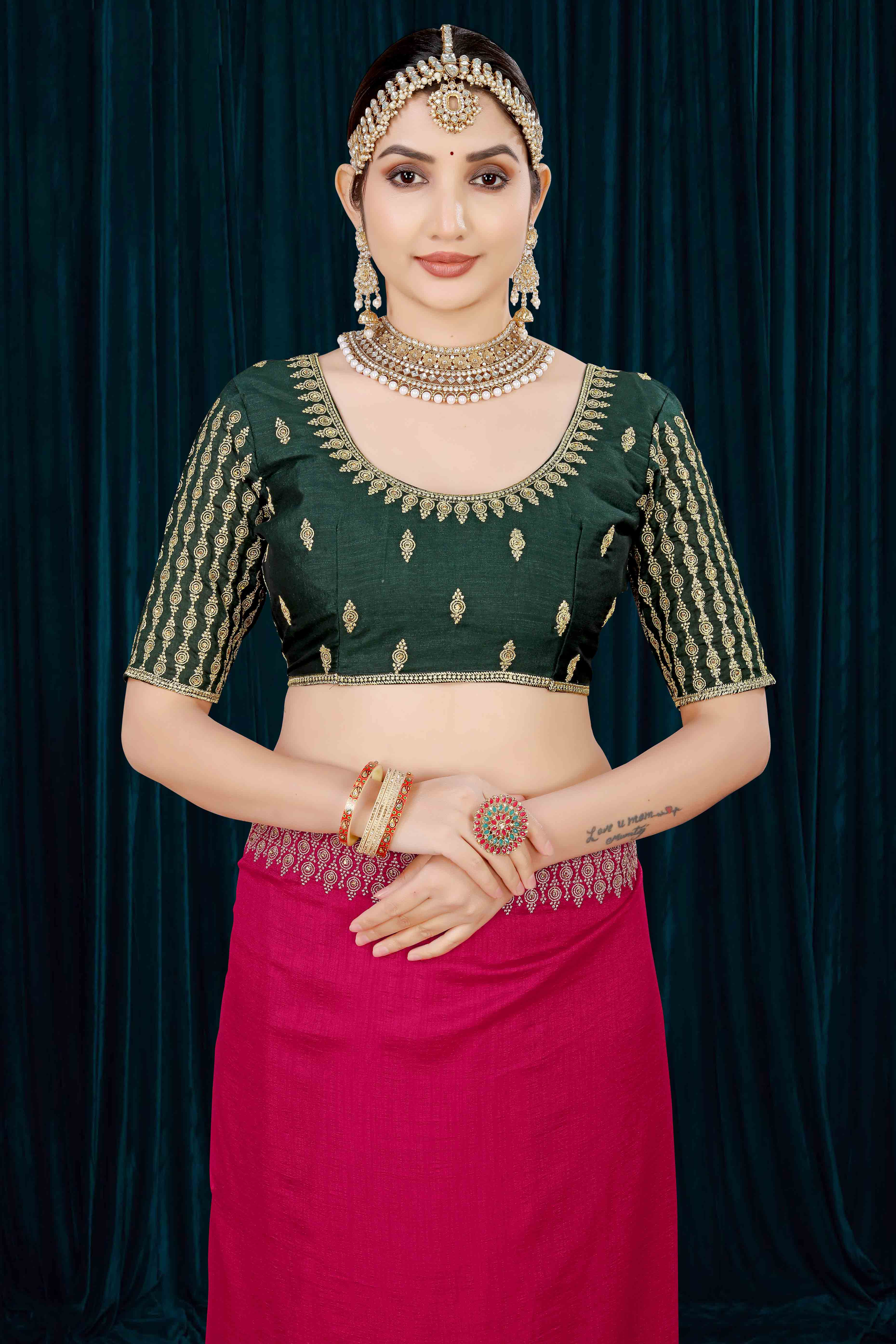 Pink Solid With Zari Embroidered Vichitra Silk Saree - Image 7