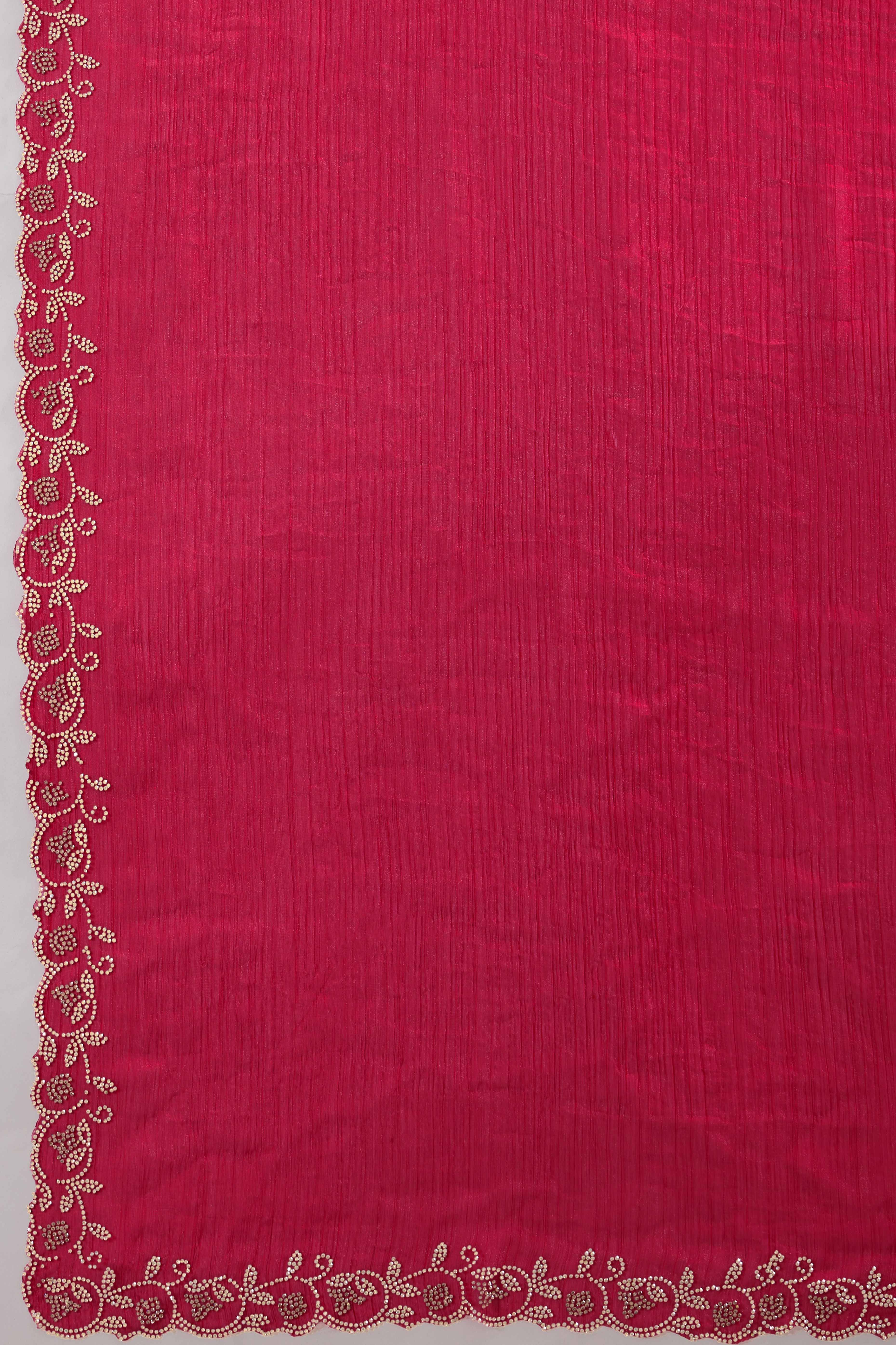 Pink Velvet Chiffon Saree Accented with Sparkling Zarkan Detailing - Image 8