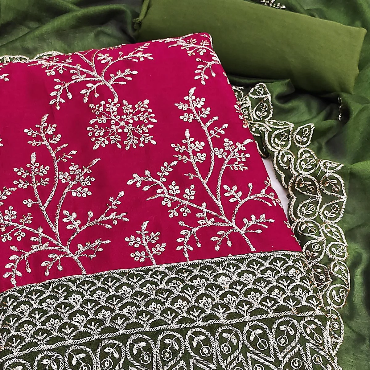 Pink Vichitra Silk Dress Material With Exquisite Sequins & Zari Embroidery - Image 2