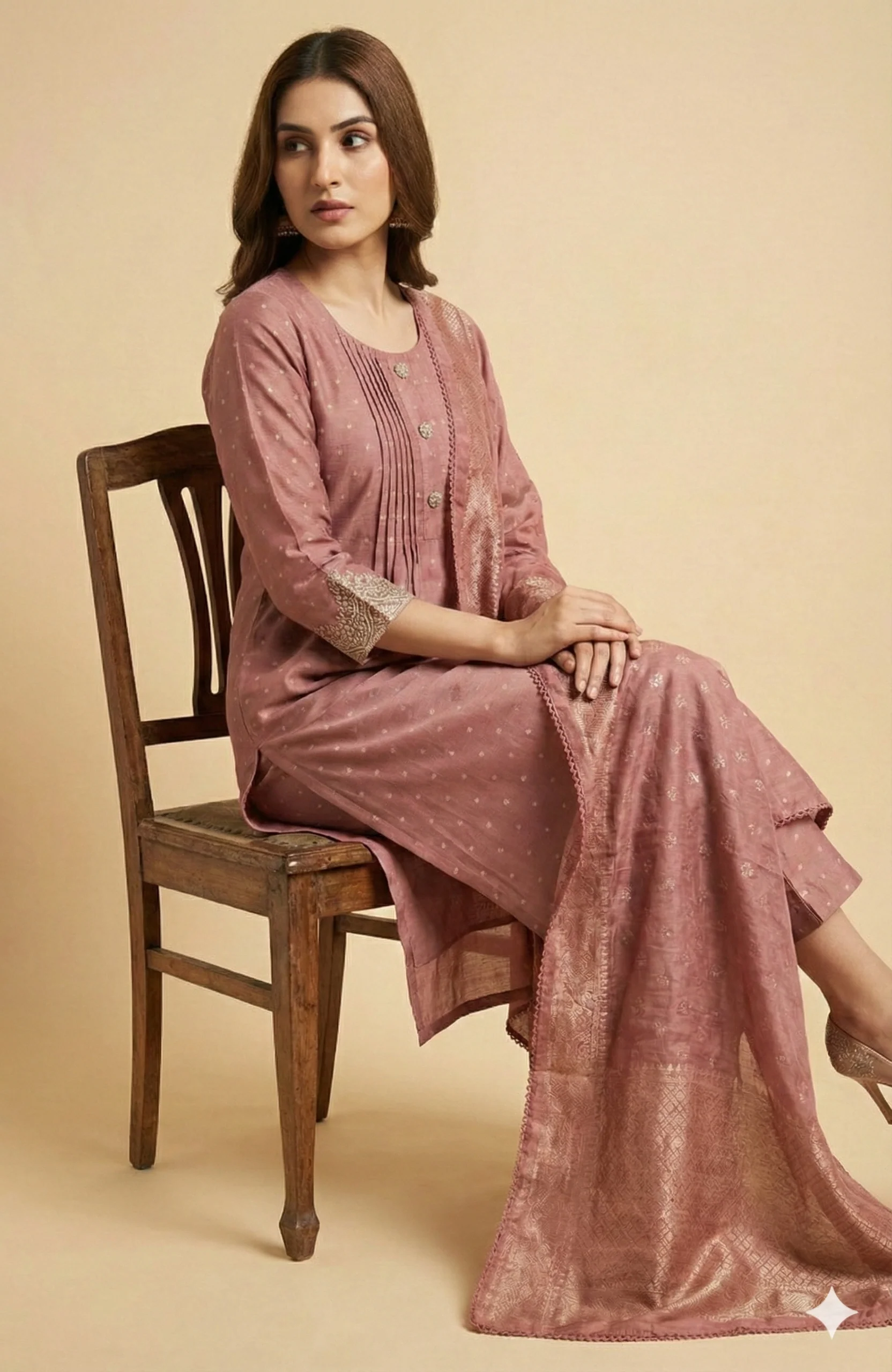 Pink Weaving Chanderi Silk Straight Cut Suit Adorned With Cording Embroidery & Sparkling Sequins - Image 4