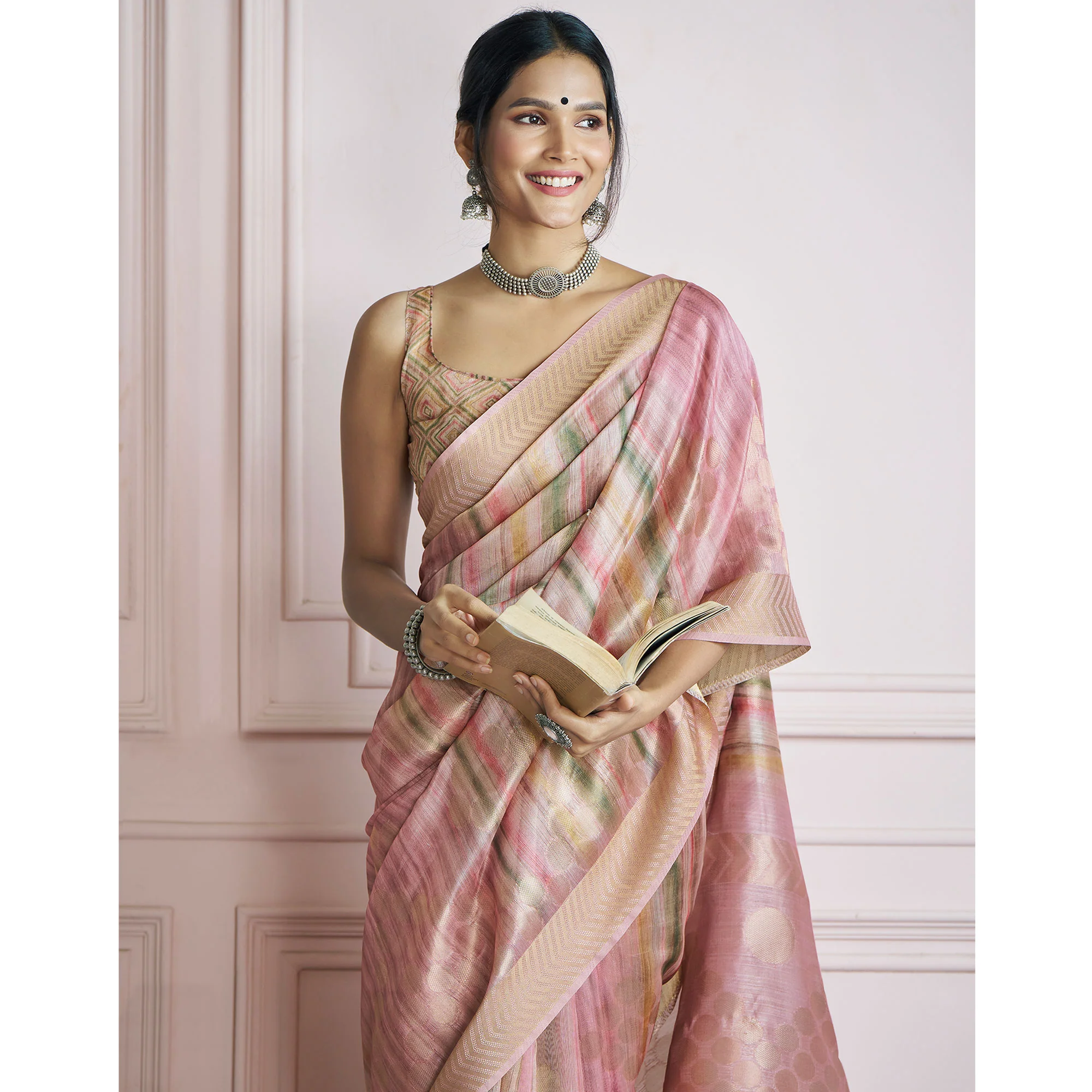 Pink Woven Cotton Silk Saree - Image 6