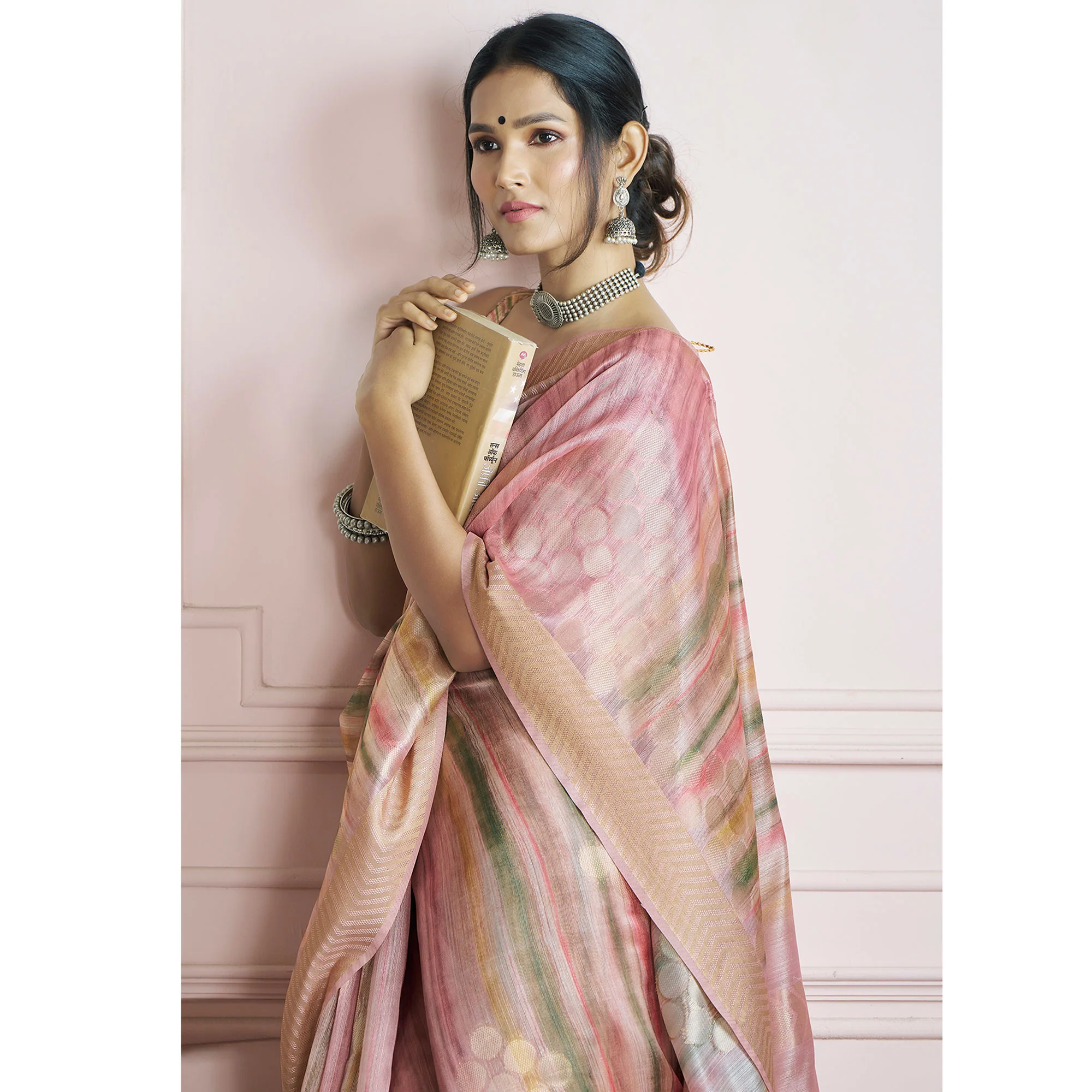Pink Woven Cotton Silk Saree - Image 7