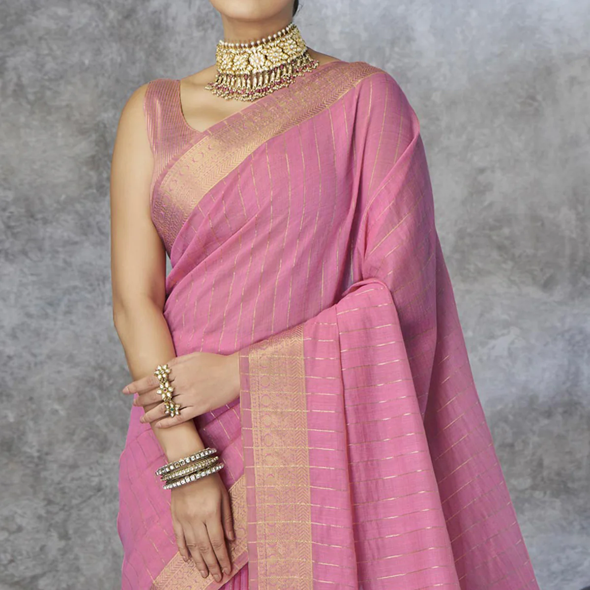 Pink Woven Cotton Silk Saree With Tassels - Image 3