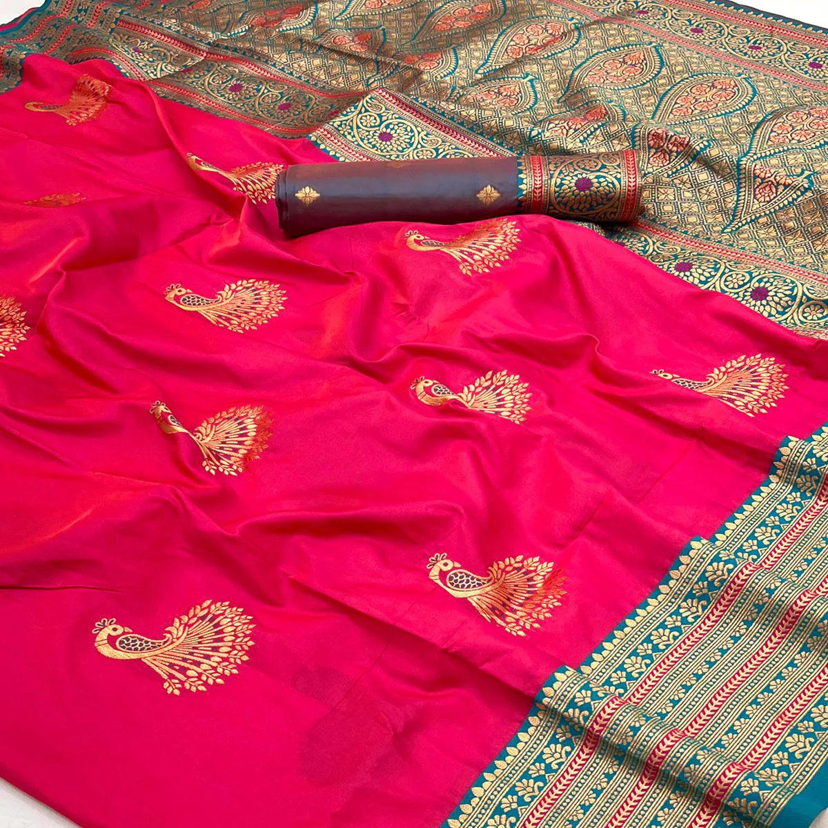 Pink Woven Pure Silk Saree - Image 2