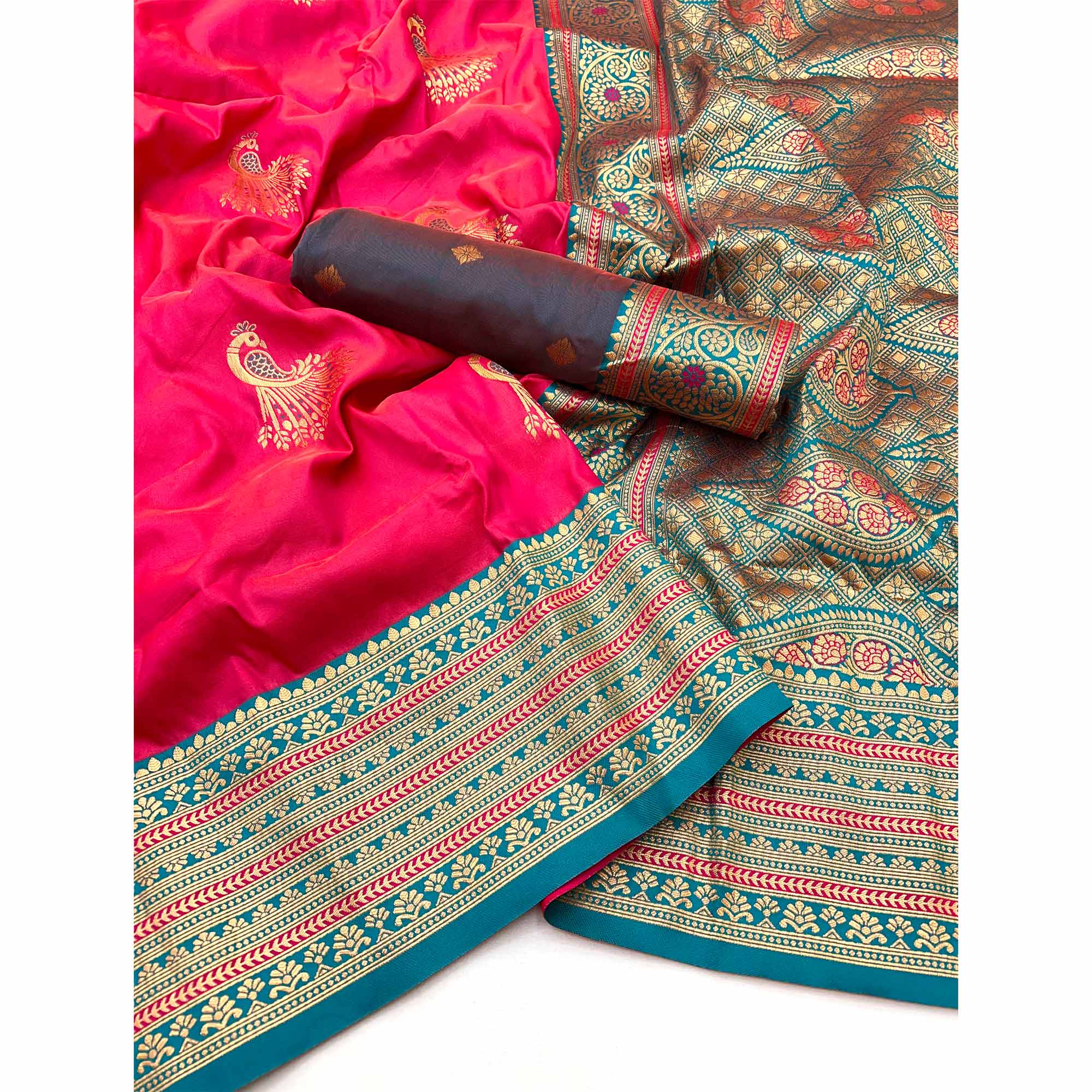 Pink Woven Pure Silk Saree - Image 3