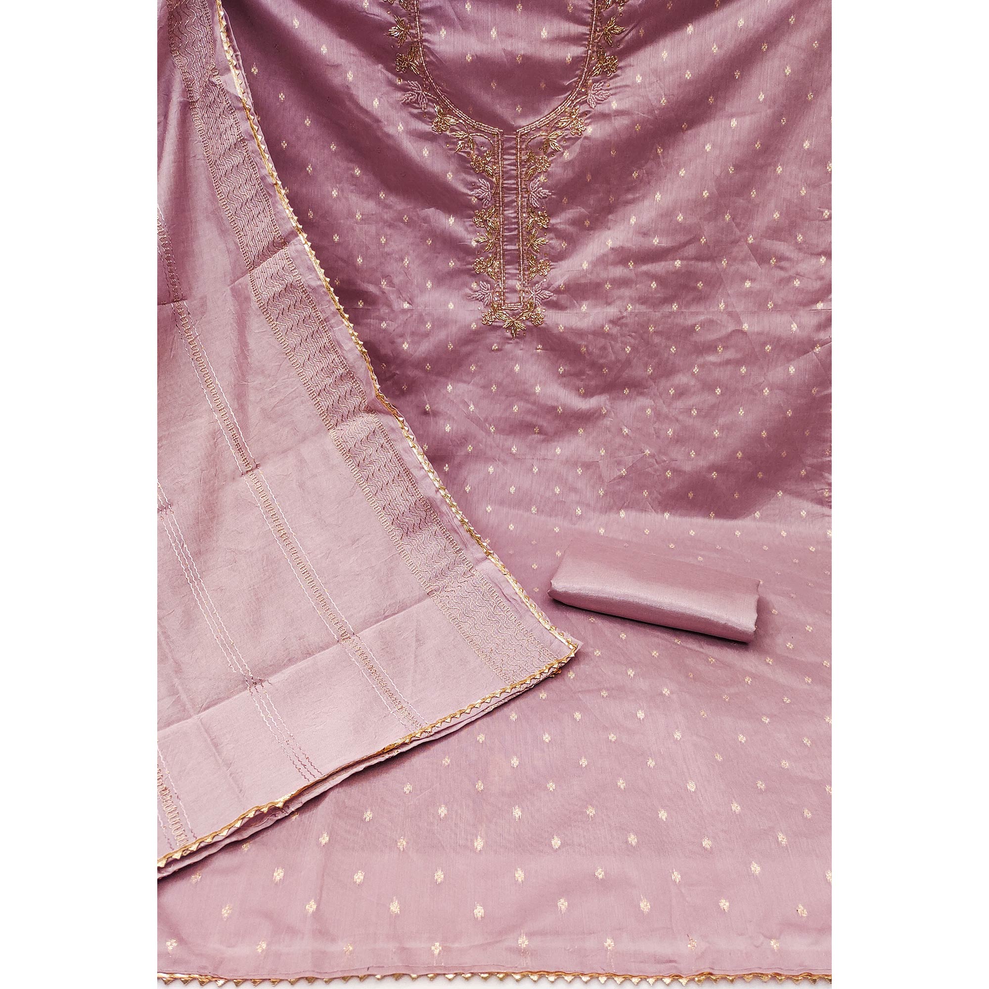 Pink Woven With handwork Chanderi Modal Dress Material - Image 2
