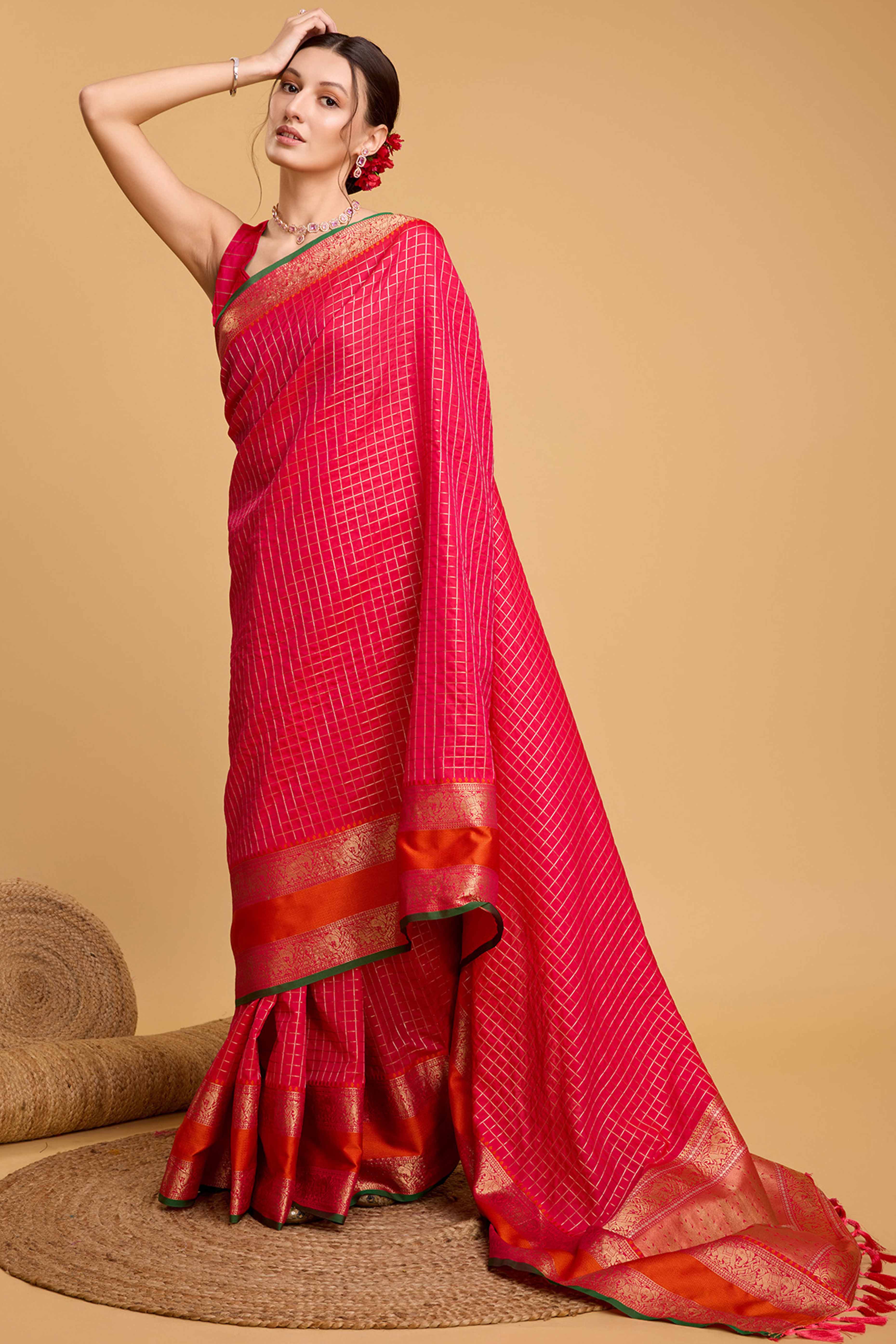 Pink Zari Weaving Banarasi Silk Saree - Image 4