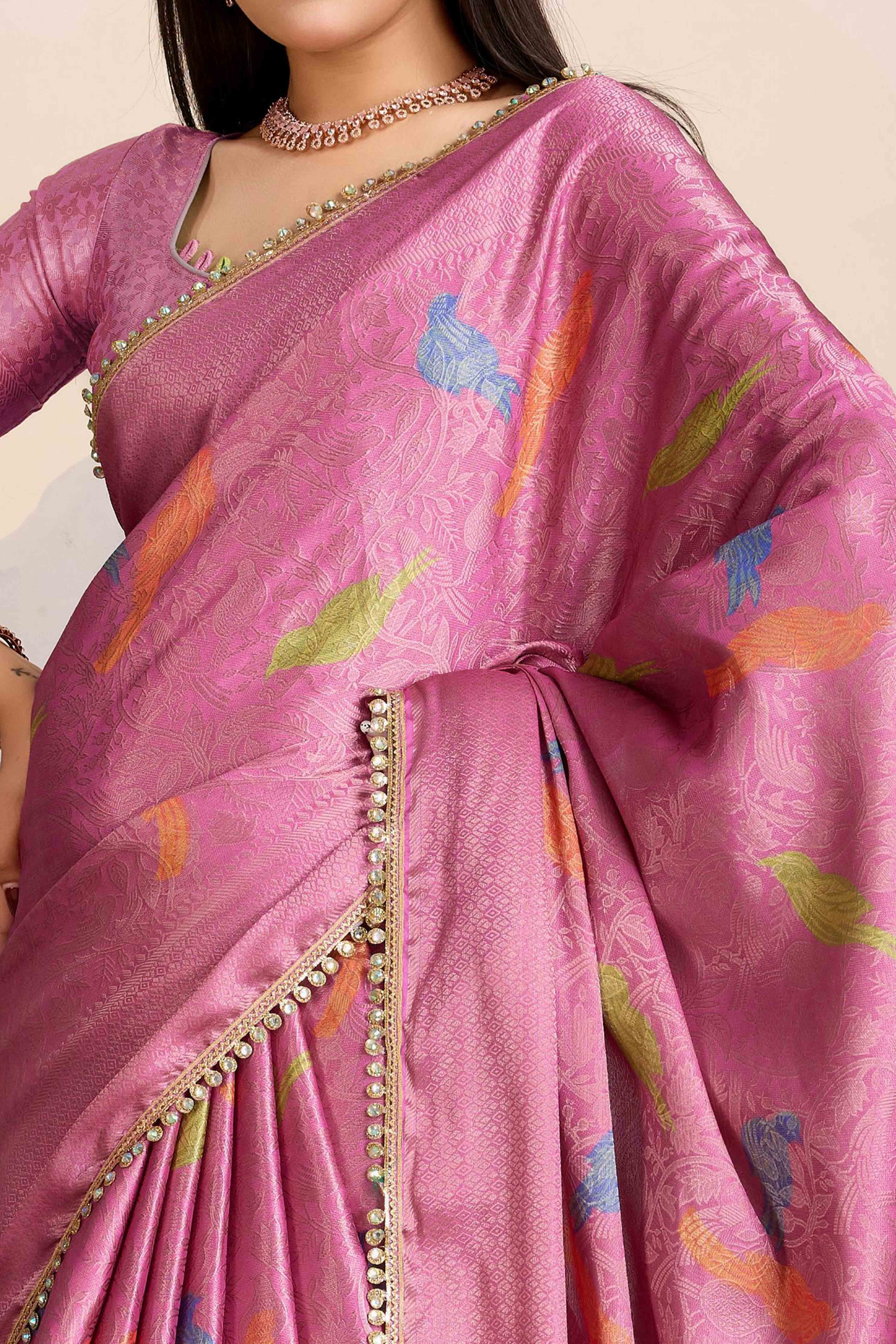 Pink Zari Weaving Mysore Brocade Silk Saree - Image 2