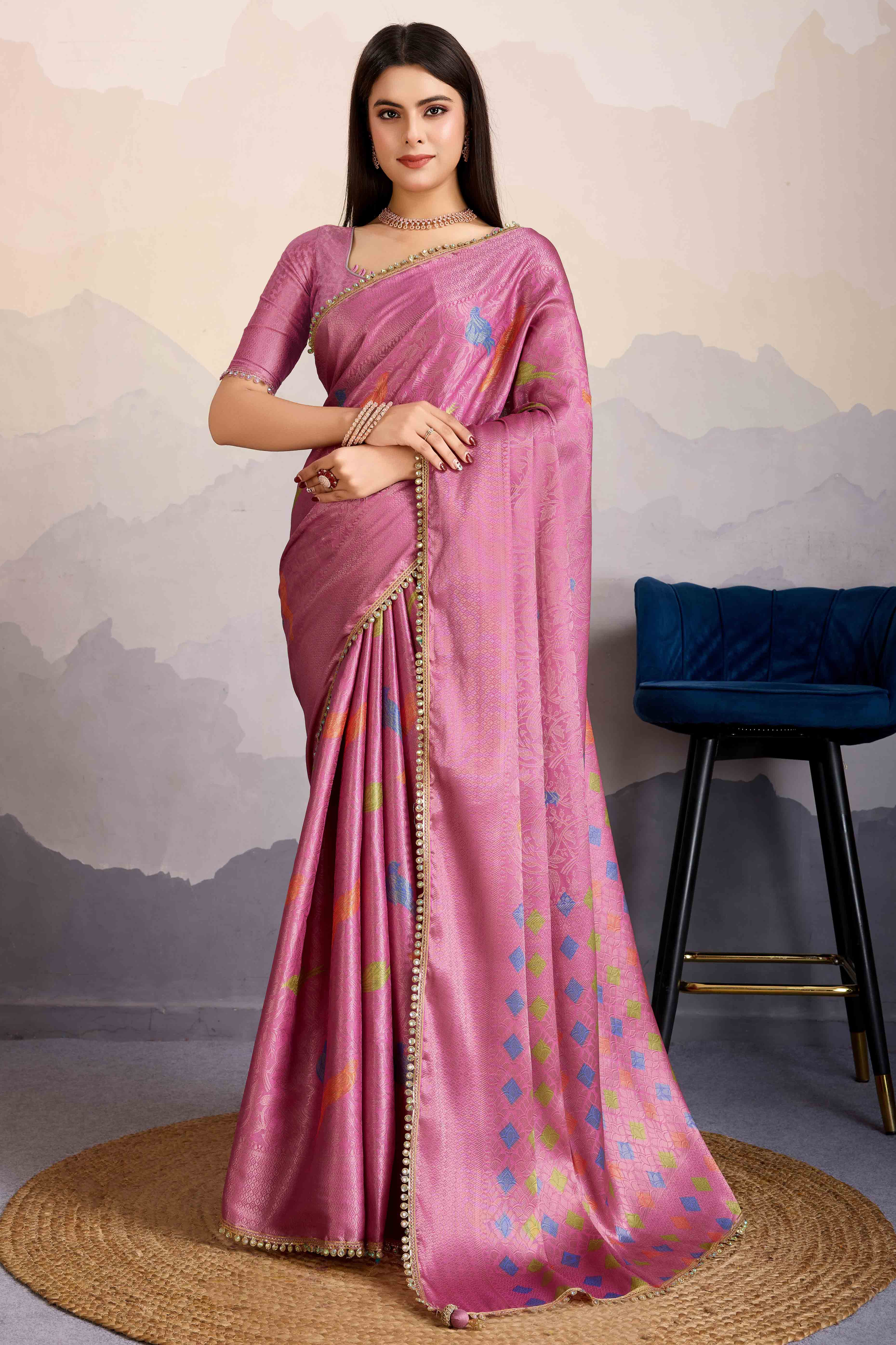 Pink Zari Weaving Mysore Brocade Silk Saree - Image 3