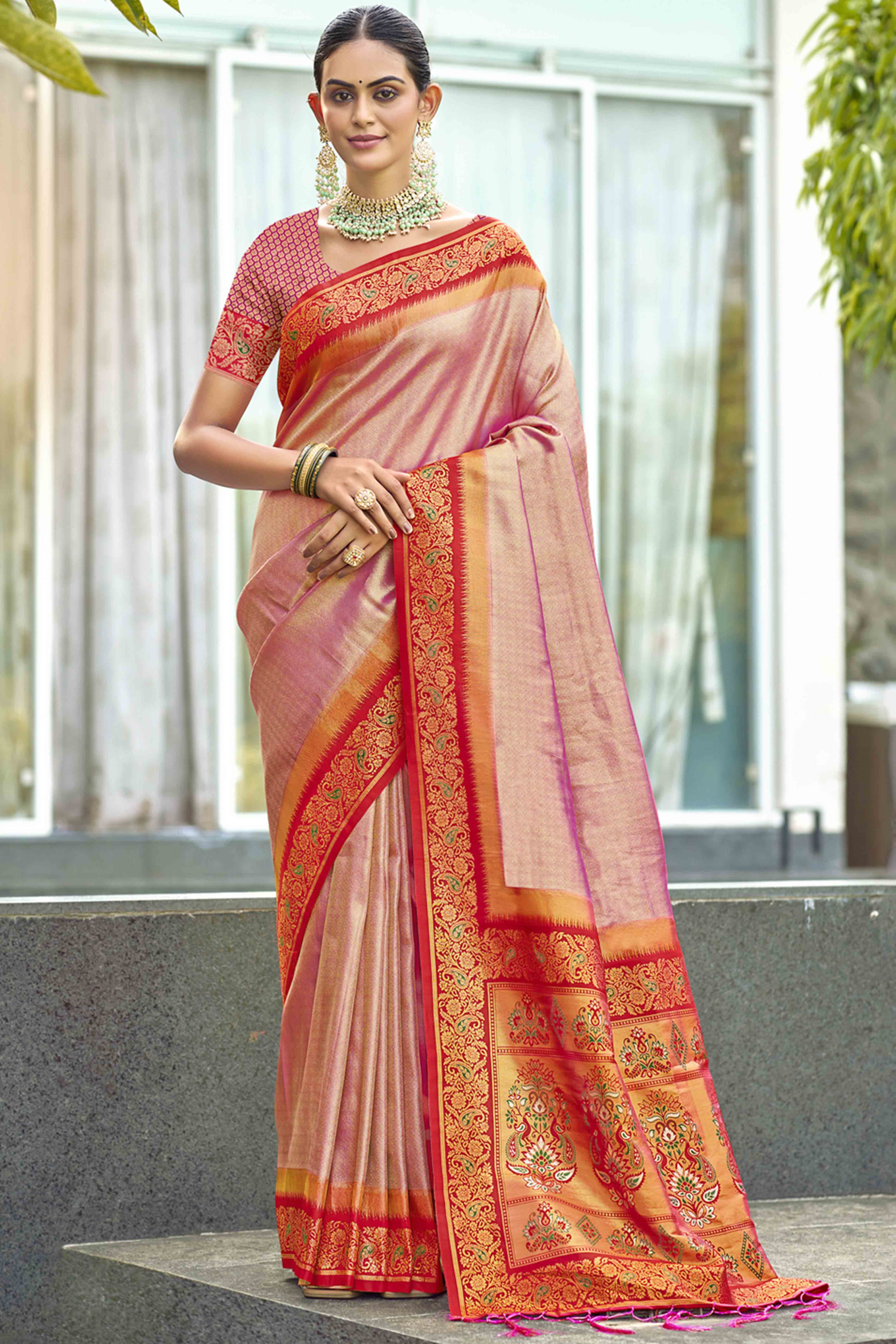 Pink Zari Weaving Organza Saree