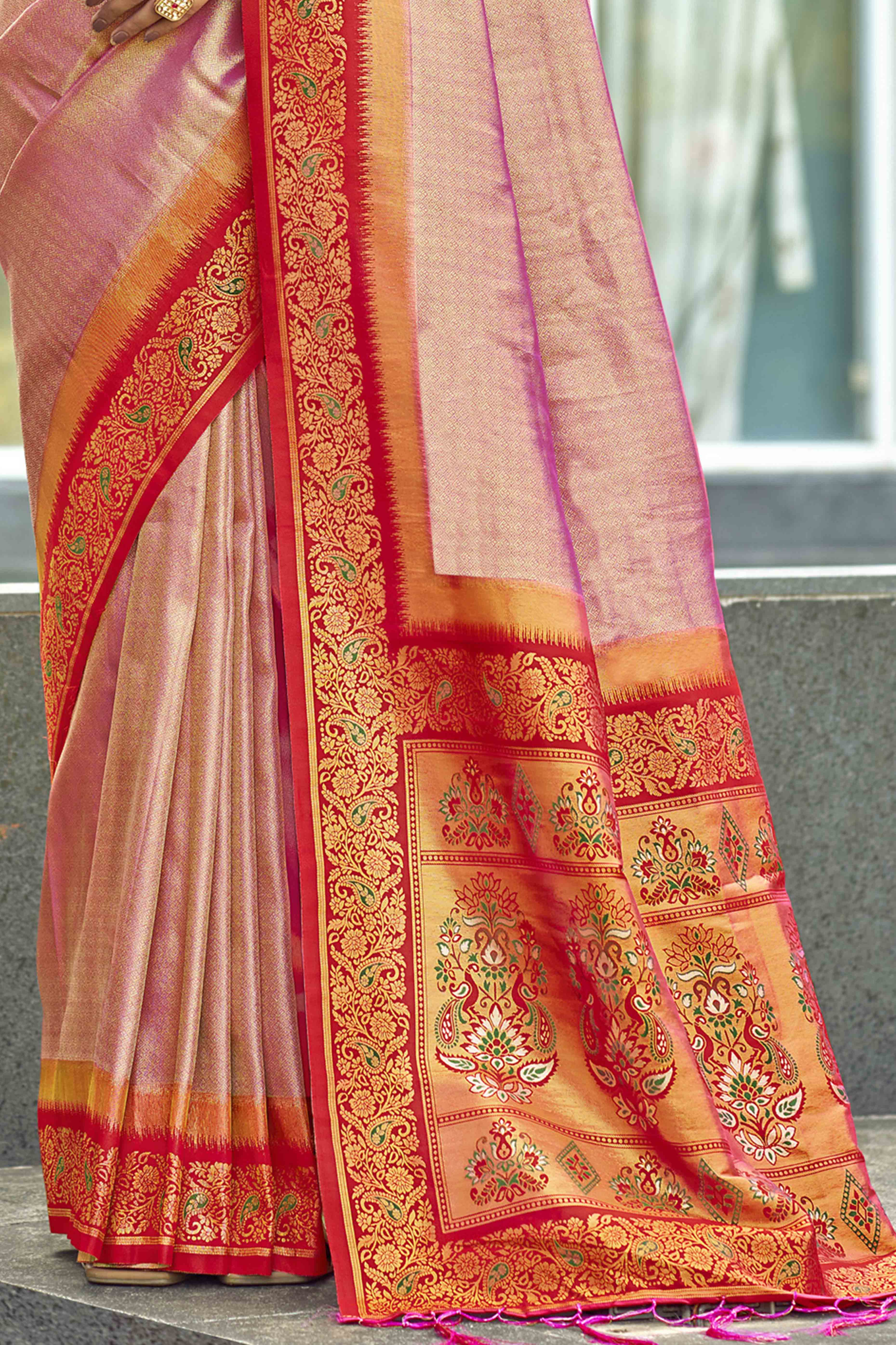 Pink Zari Weaving Organza Saree - Image 4