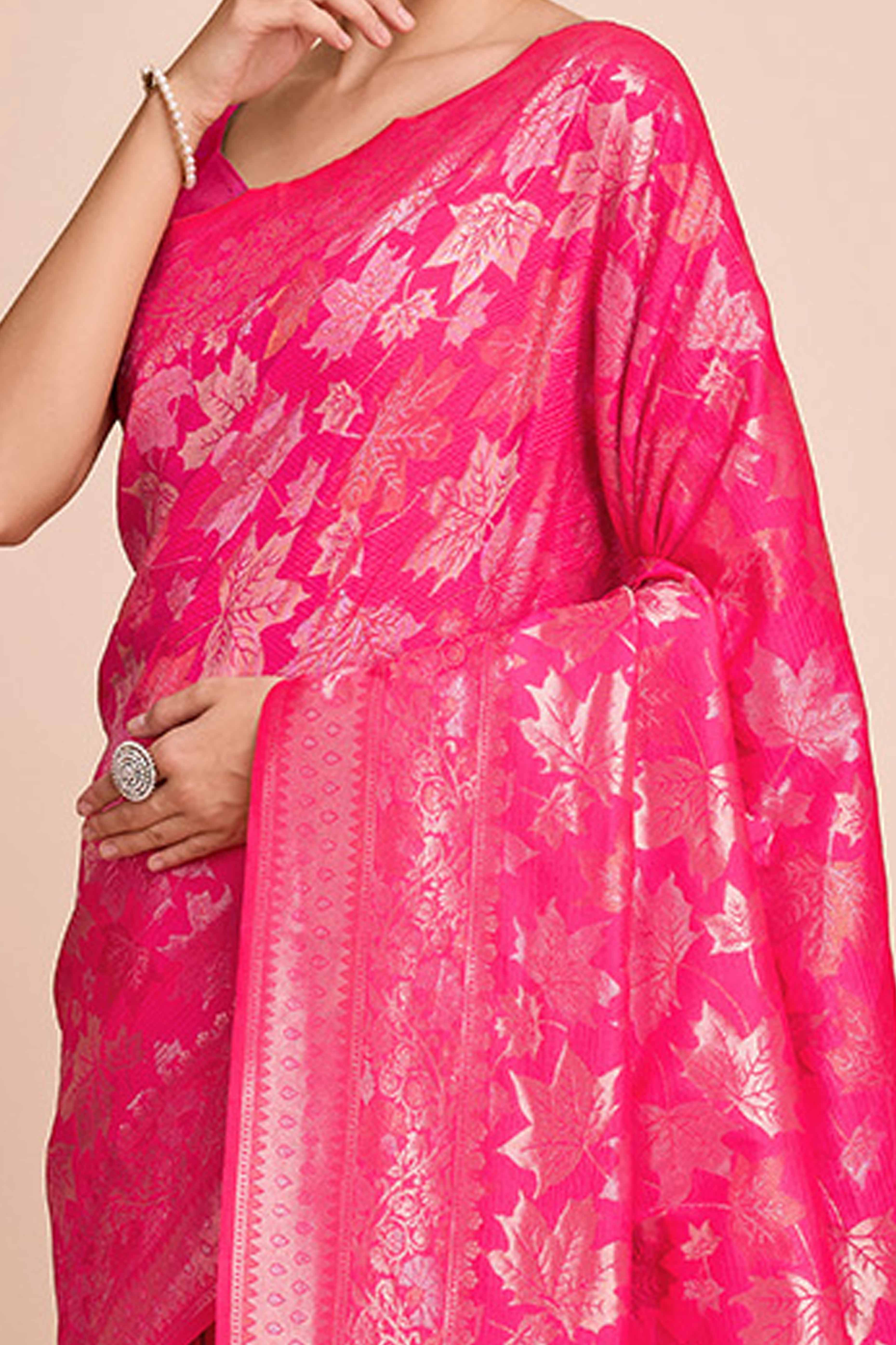 Pink Zari Weaving Pure Silk Saree - Image 2