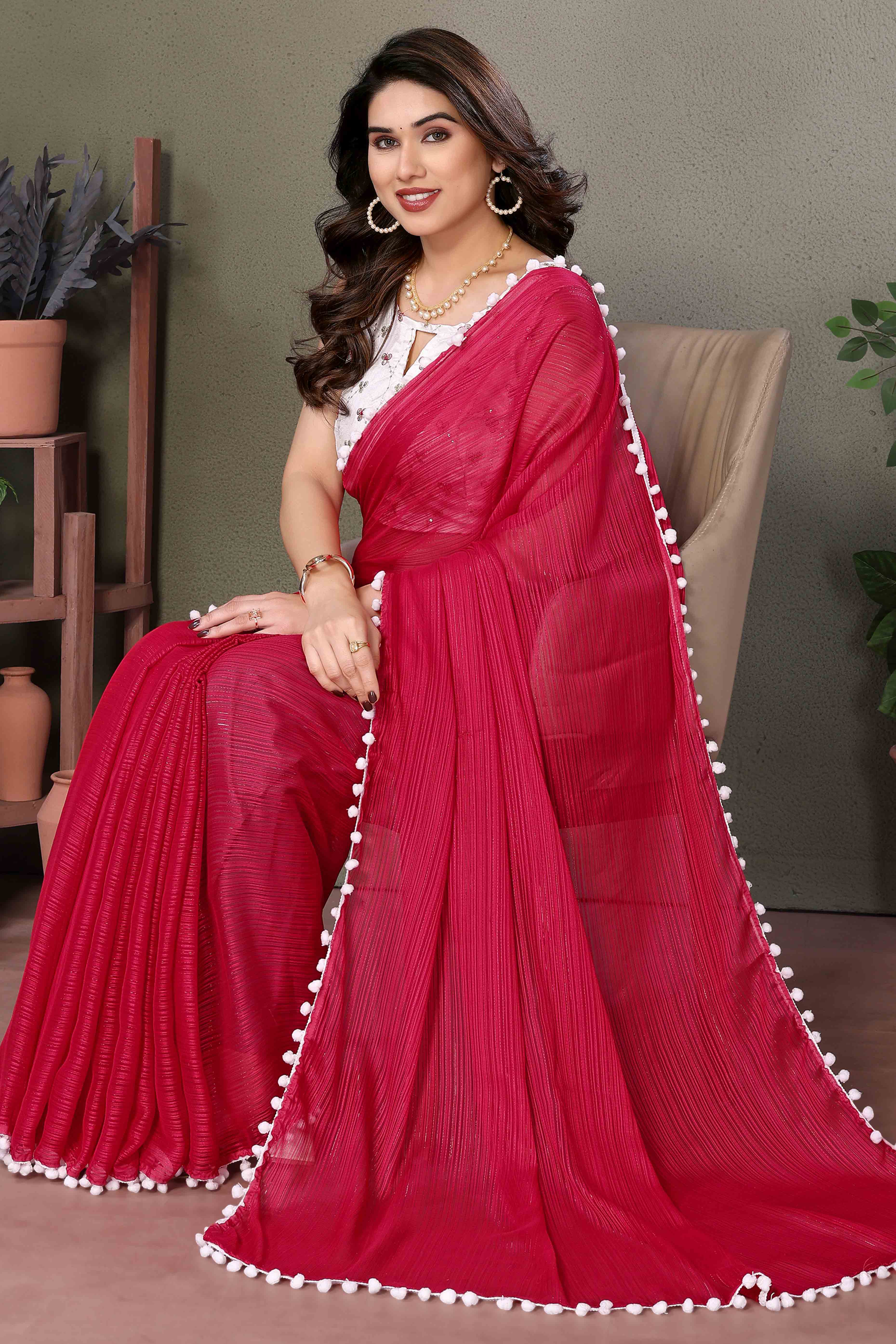 Pink Zari Woven Satin Saree With Pumpum Border - Image 3