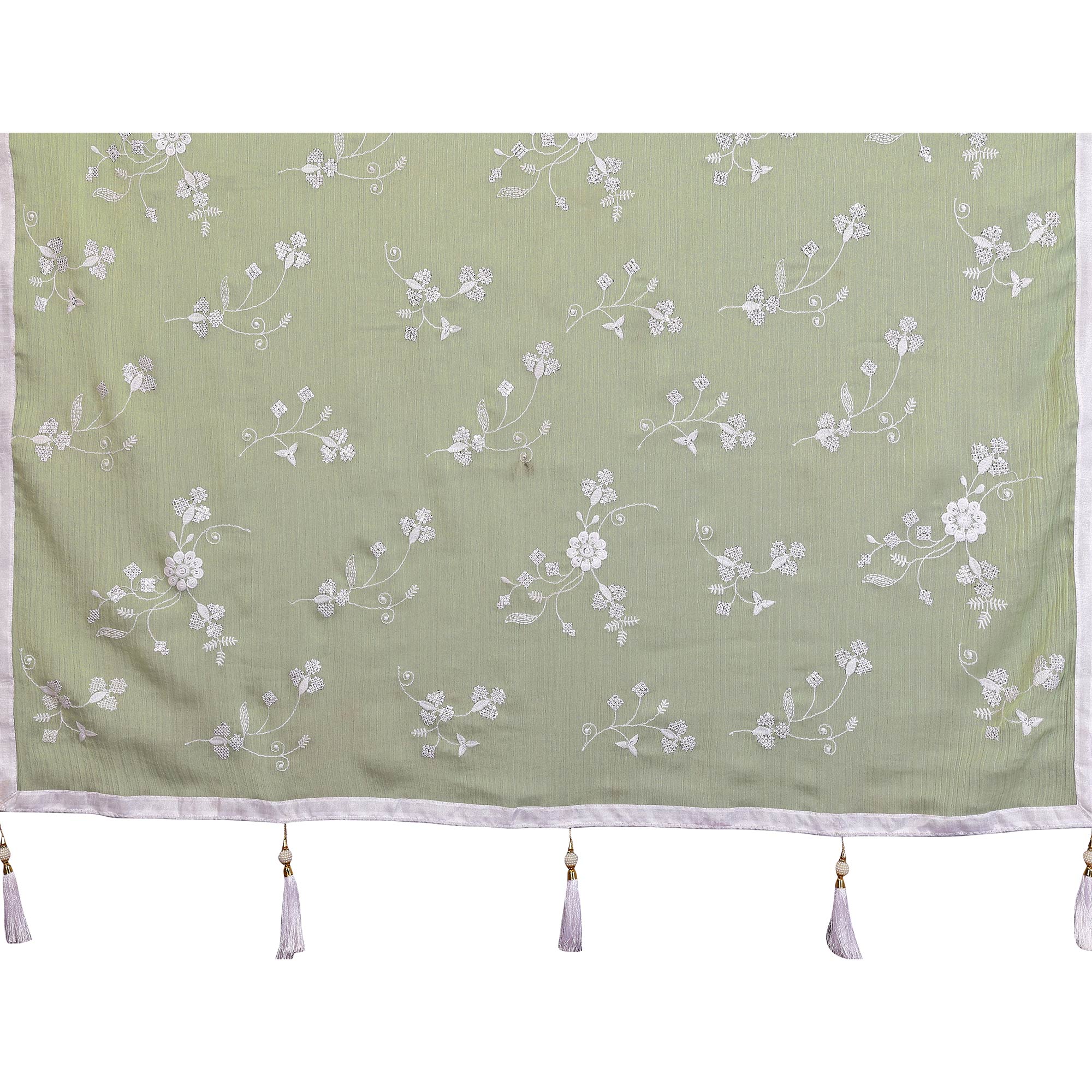 Pista Green Bloom Saree adorned with Moss Floral Embroidery and Delicate Lace Border - Image 8